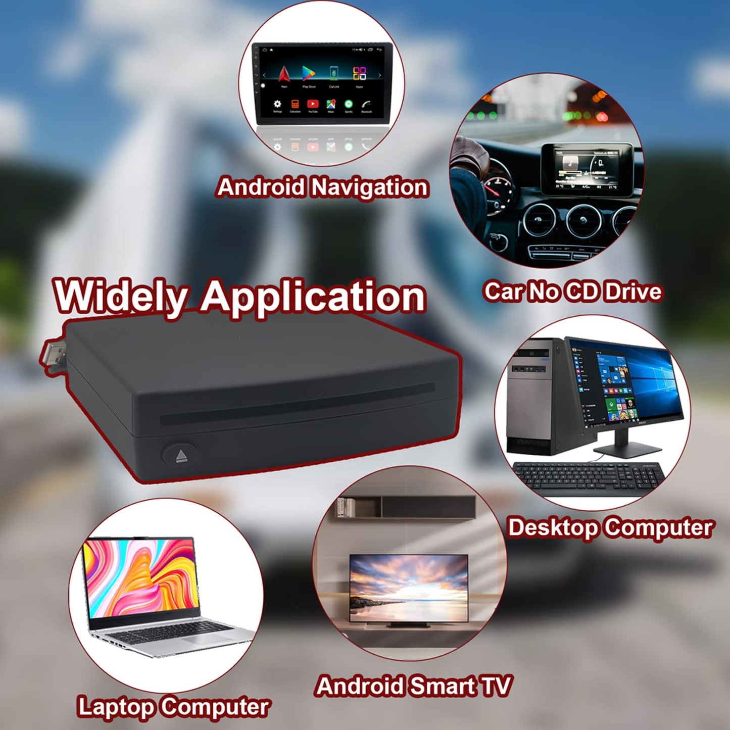 Xglysmyc Reproductor de CD universal USB externo para coche, reproductor de CD de vehículo para coche a través de conexión de radio USB, reproductor de CD portátil para navegación Android con puerto USB Plug and Play