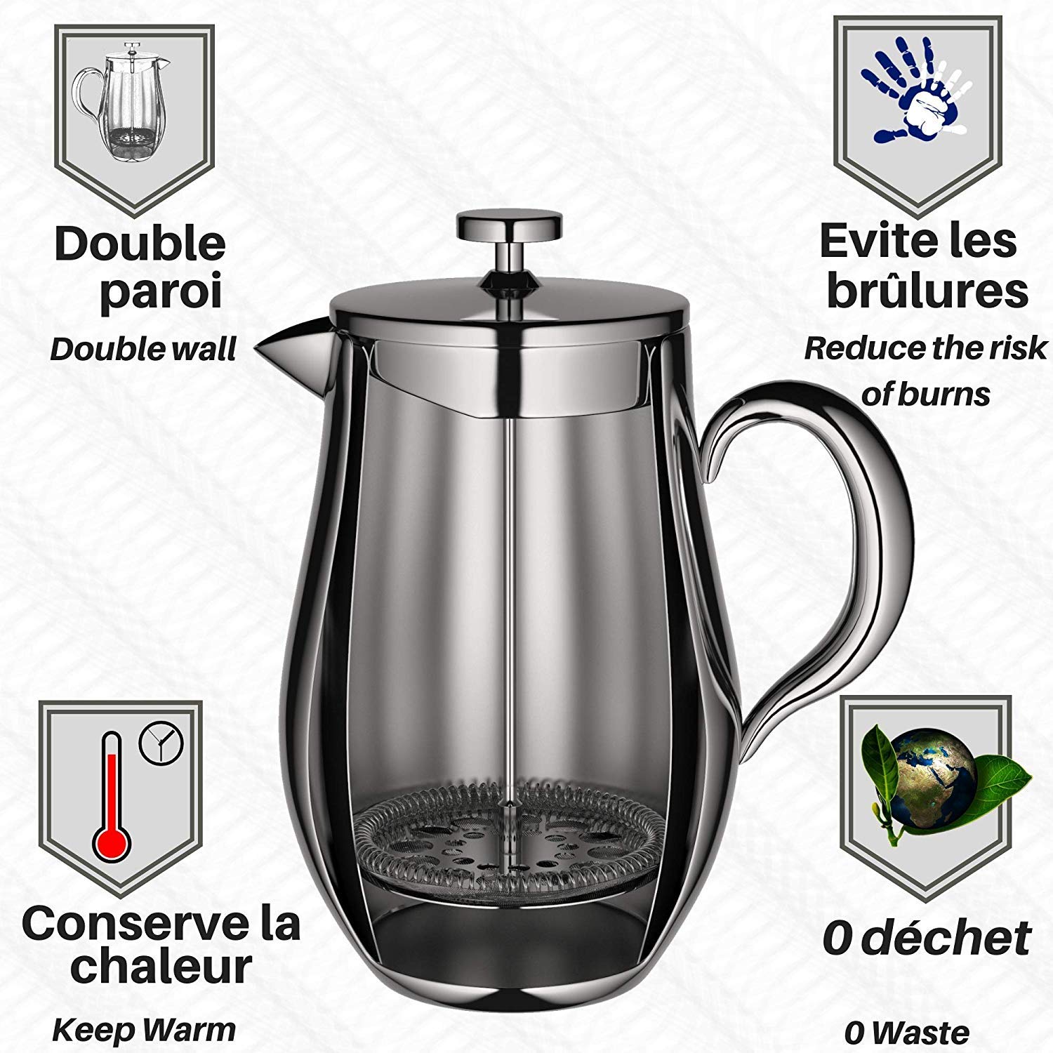 Cafetera de Pistón VeoHome Acero Inoxidable Irrompible 1 Litro