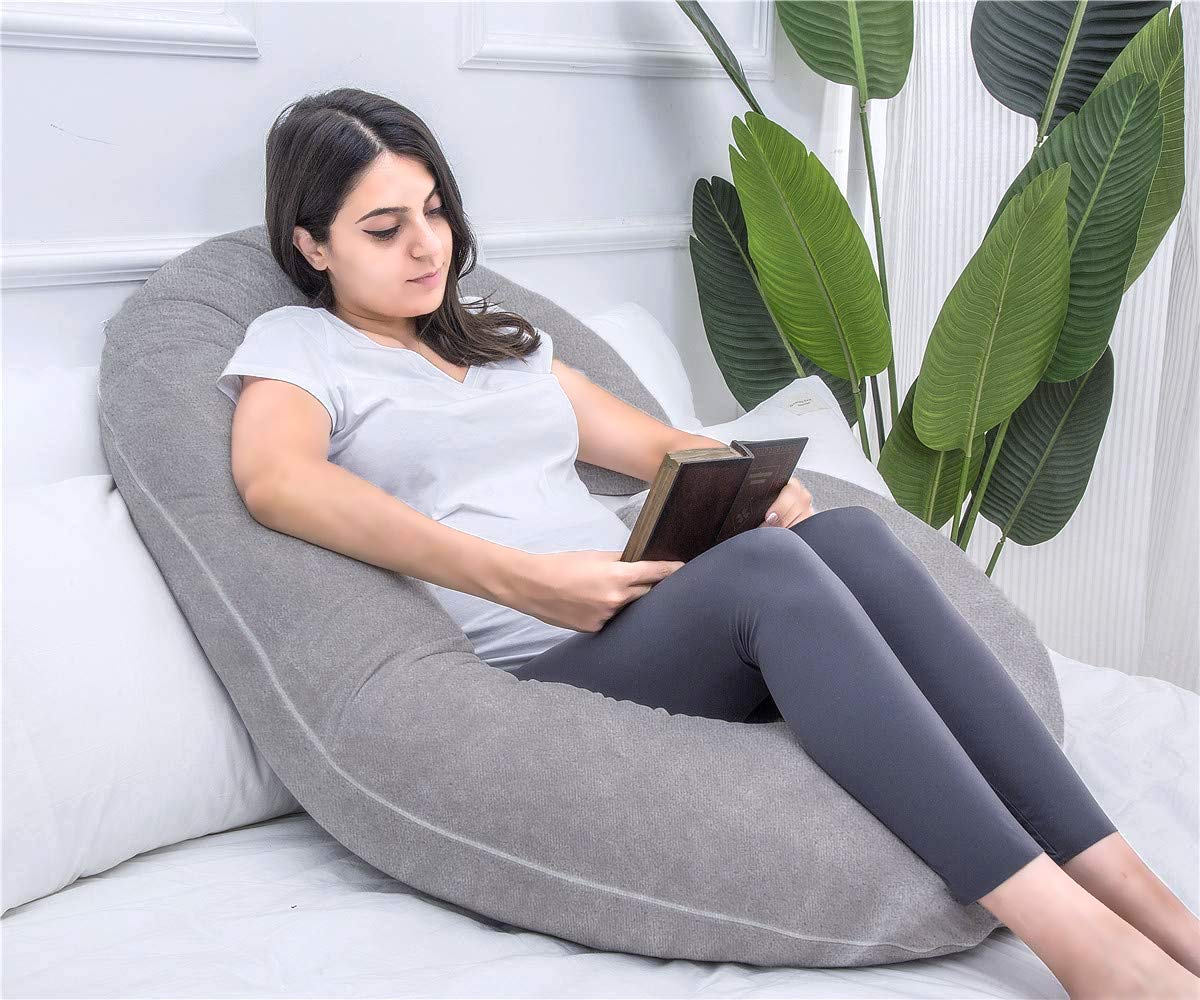 Almohada de Embarazo Midle One Gris Oscuro Forma de C para Maternidad y Mujeres Embarazadas