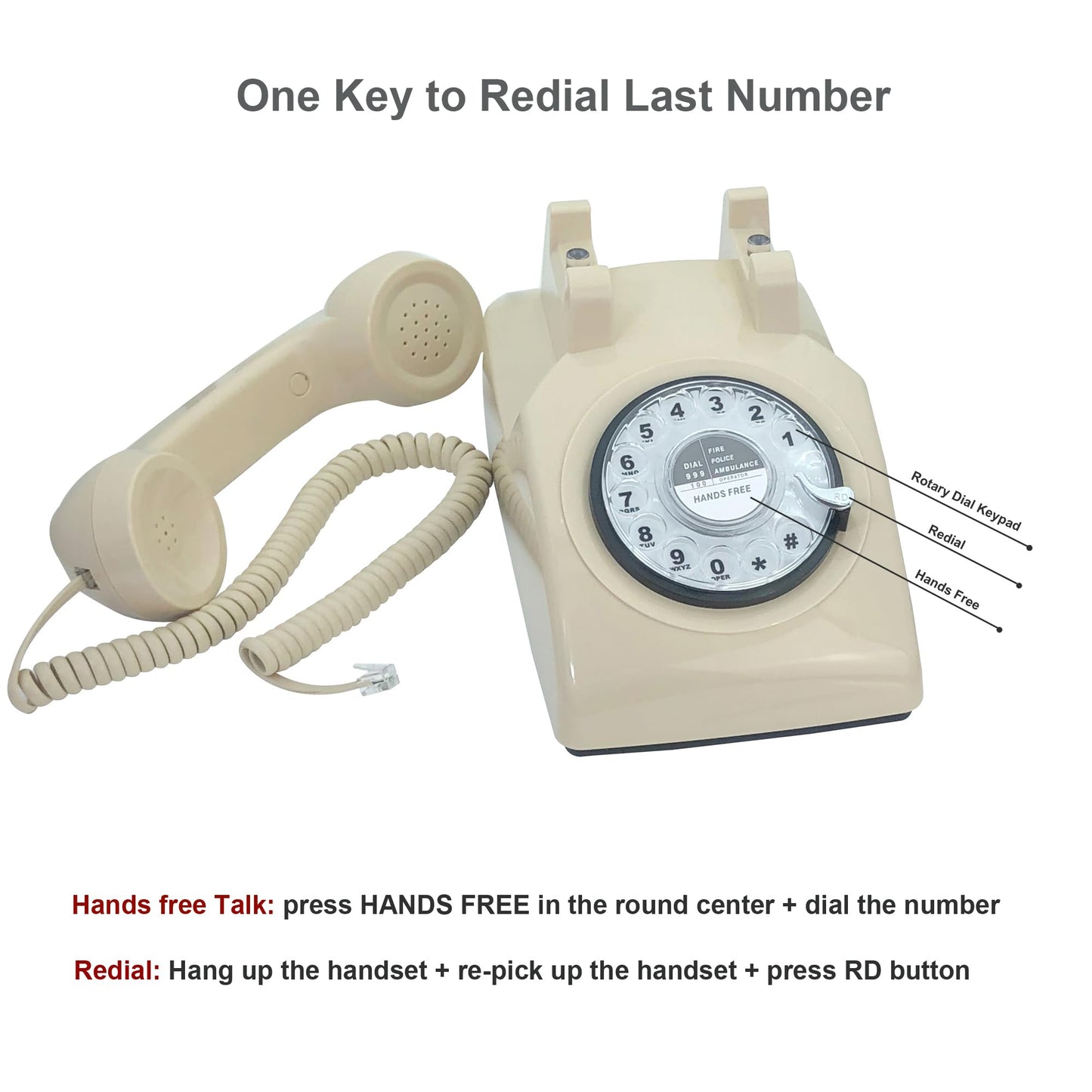 TelPal - Teléfonos fijos para el hogar, teléfono retro de la antigua moda, teléfono casero con cable manos libres con teclado rotativo, oficina, hotel, teléfono antiguo Shcool, 301-Ivory