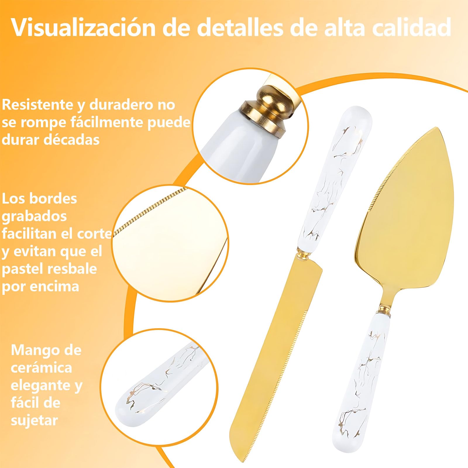 Juego de Pala y Cuchillo para Pastel de Acero Inoxidable Uego Blanco para Bodas y Fiestas