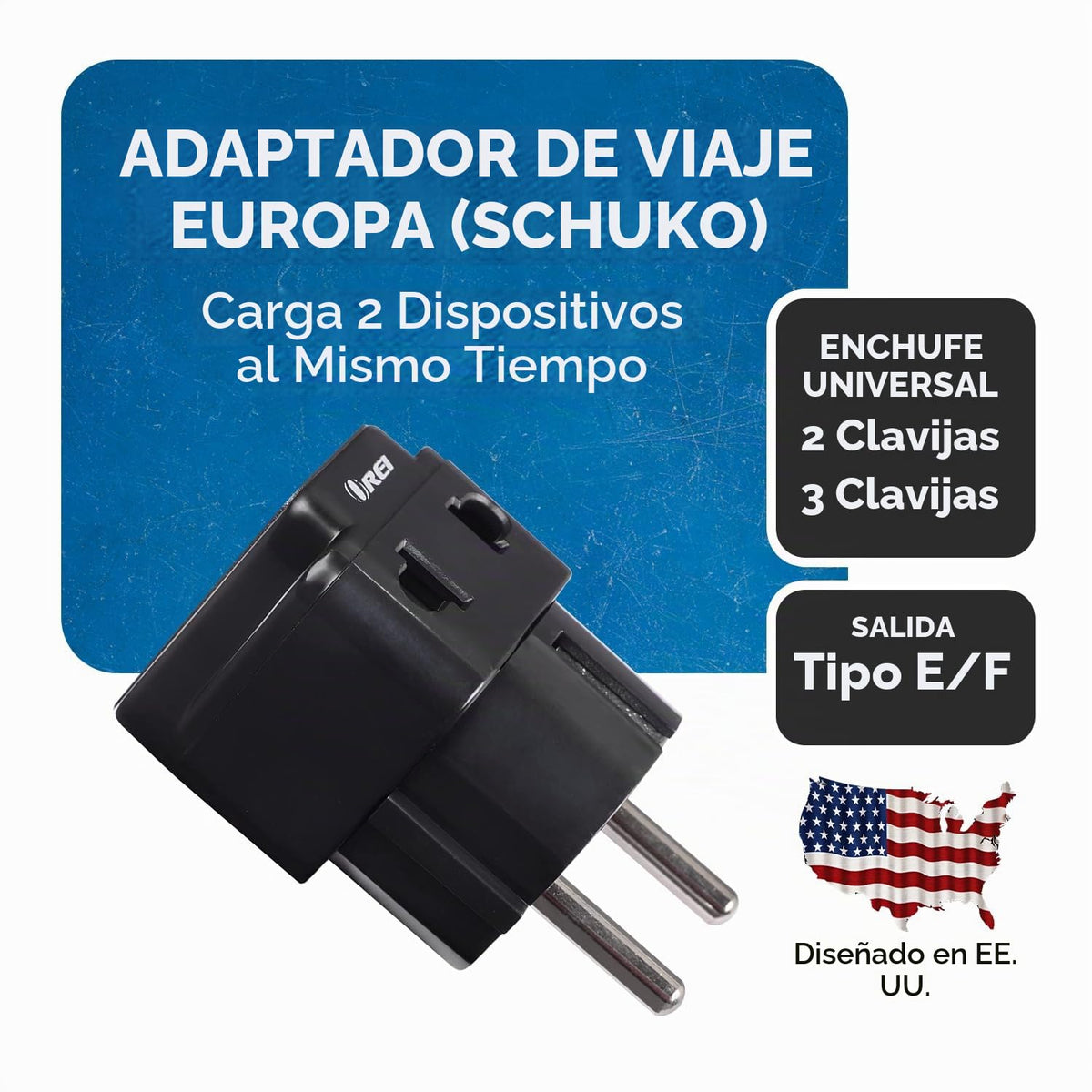 Adaptador de Enchufe 2 en 1 Orei Negro Schuko Tipo E/F 2 Pack