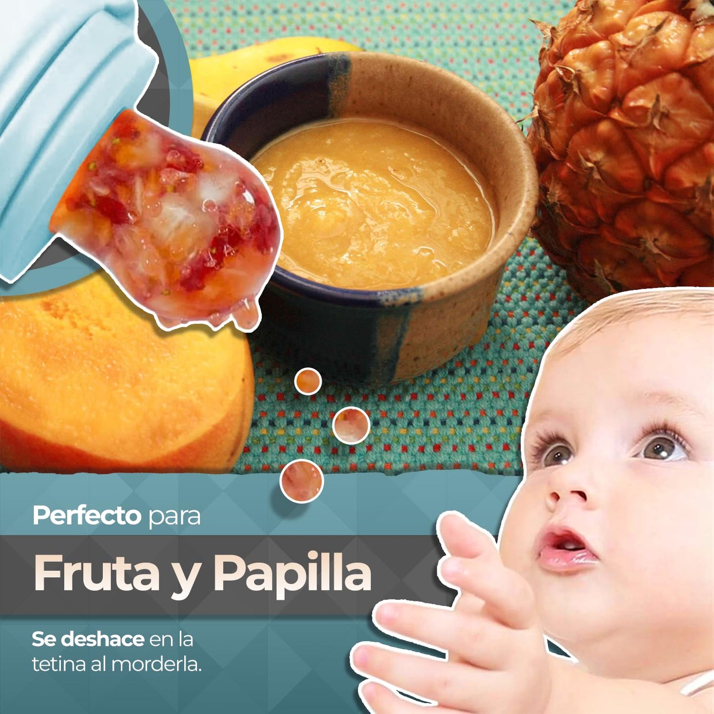 Chupón para Fruta y Papilla, con Seguro y Tapa, Diseños de Dinosaurio, 2 Piezas, Varios Colores y Libre de BPA, Para Niño y Niña | Azul y Verde Amarillo