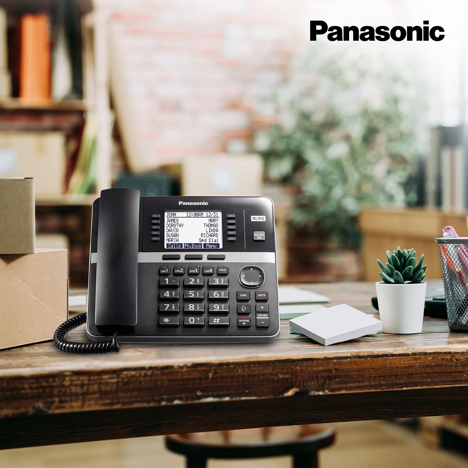 Panasonic DECT 6.0 Plus Sistema telefónico de 4 líneas para pequeñas y medias, estación base con cable (consola principal), ampliable hasta 10 de forma inalámbrica, conferencias de 6 vías - KX-TGW420B (negro) (renovado)