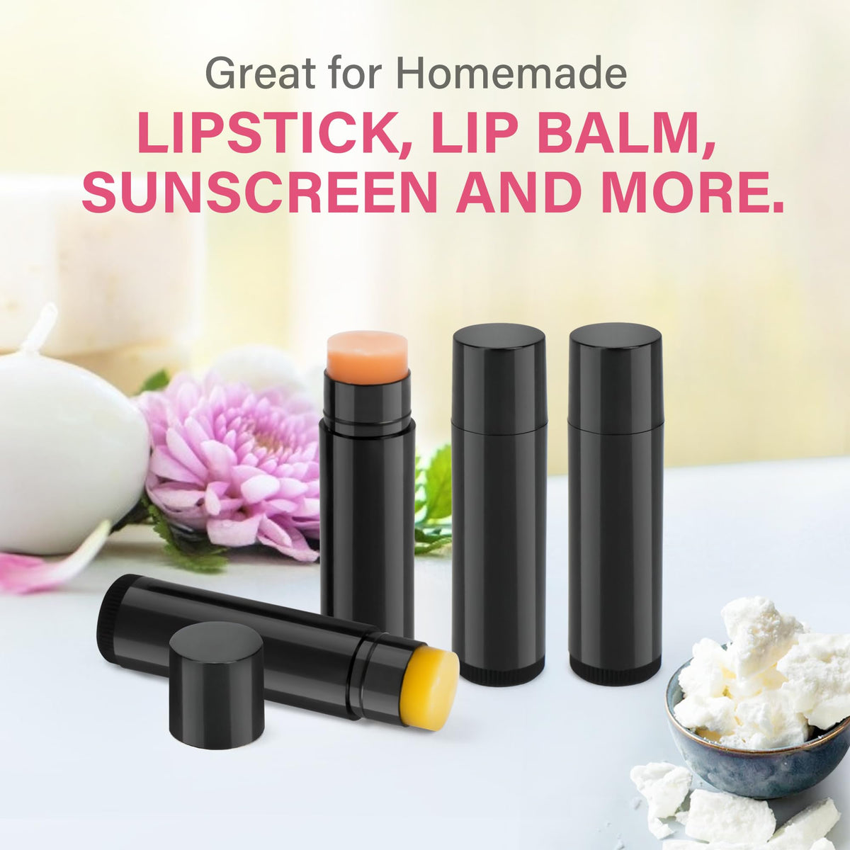 LotFancy Tubos De Bálsamo Labial Con Bandeja De Llenado Y Espátula 50 Unidades De 45 Ml Sin Bpa Ni Fugas Juego Hecho A Mano Negro