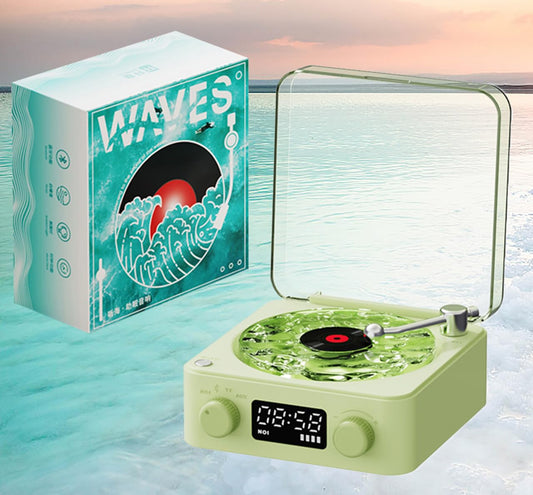 CASASDA Altavoz Bluetooth, Bocina Tocadiscos Bluetooth, Elegante Altavoz Bluetooth con Luz Nocturna y Visualización de la Hora, Pequeño Altavoz Estéreo Multifuncional 3 en 1 (Verde)