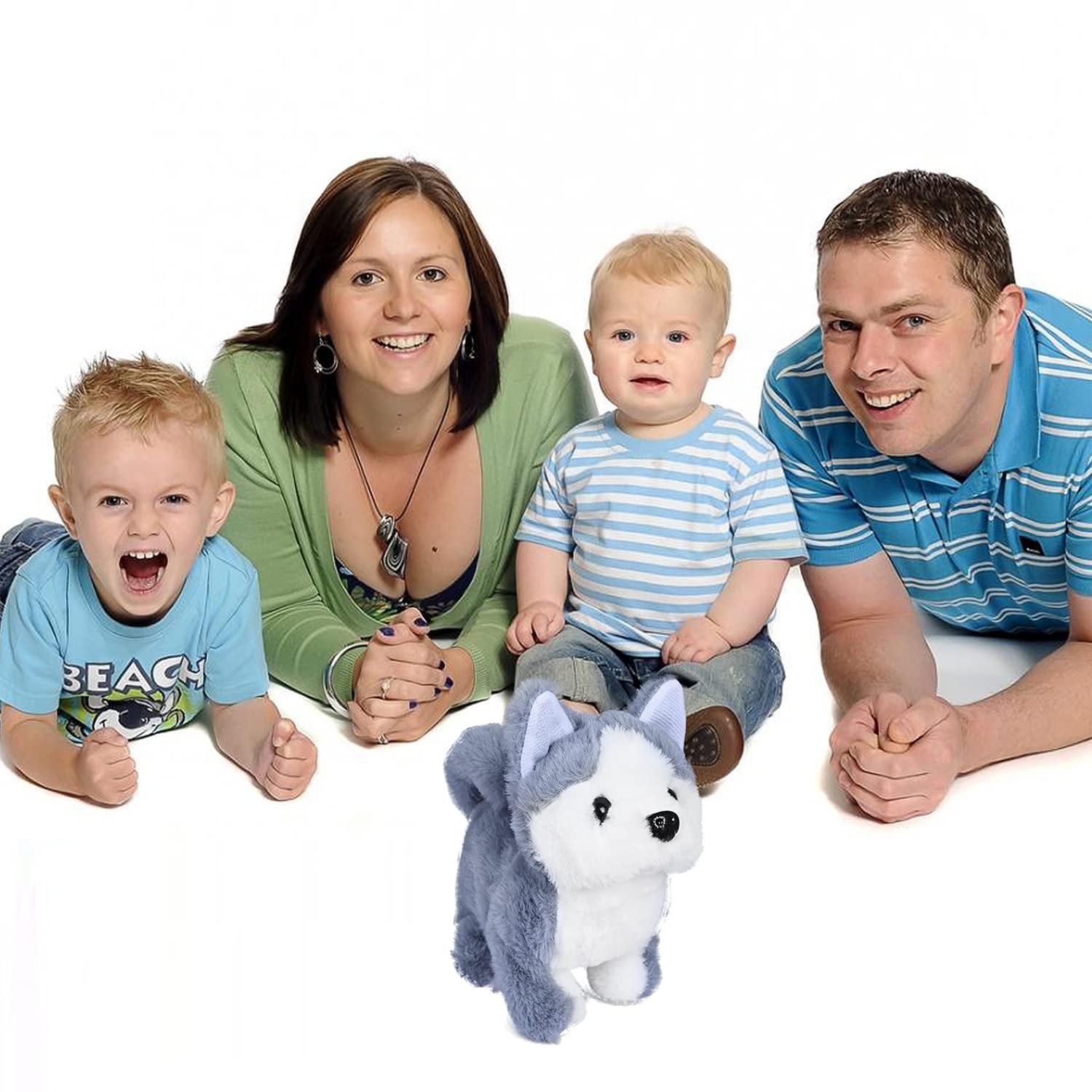 Juguete de Peluche Electrónico Interactivo WorWoder Husky para Cachorros para Caminar, Ladrar y Mover la Cola para Niños