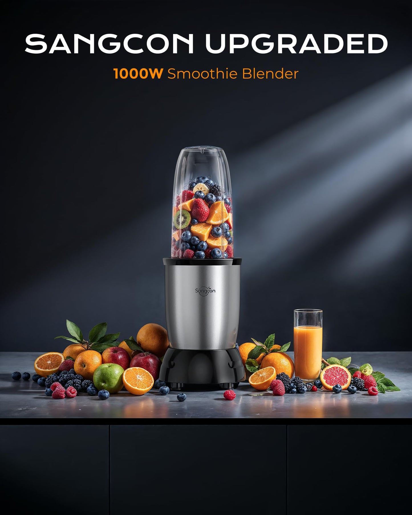Sangcon Licuadora de licuado de 1000 W para cocina, licuadora para batidos, con tazas sin BPA de 24 onzas, 29 onzas, batidoras personales portátiles mejoradas para batidos, frutas congeladas