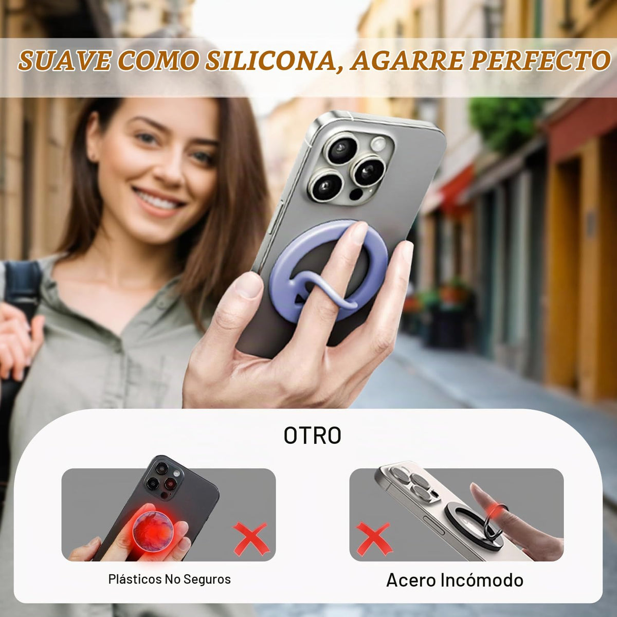 Agarre Magnético Ultradelgado Vitomas Ultramarino con Anillo Doble para iPhone