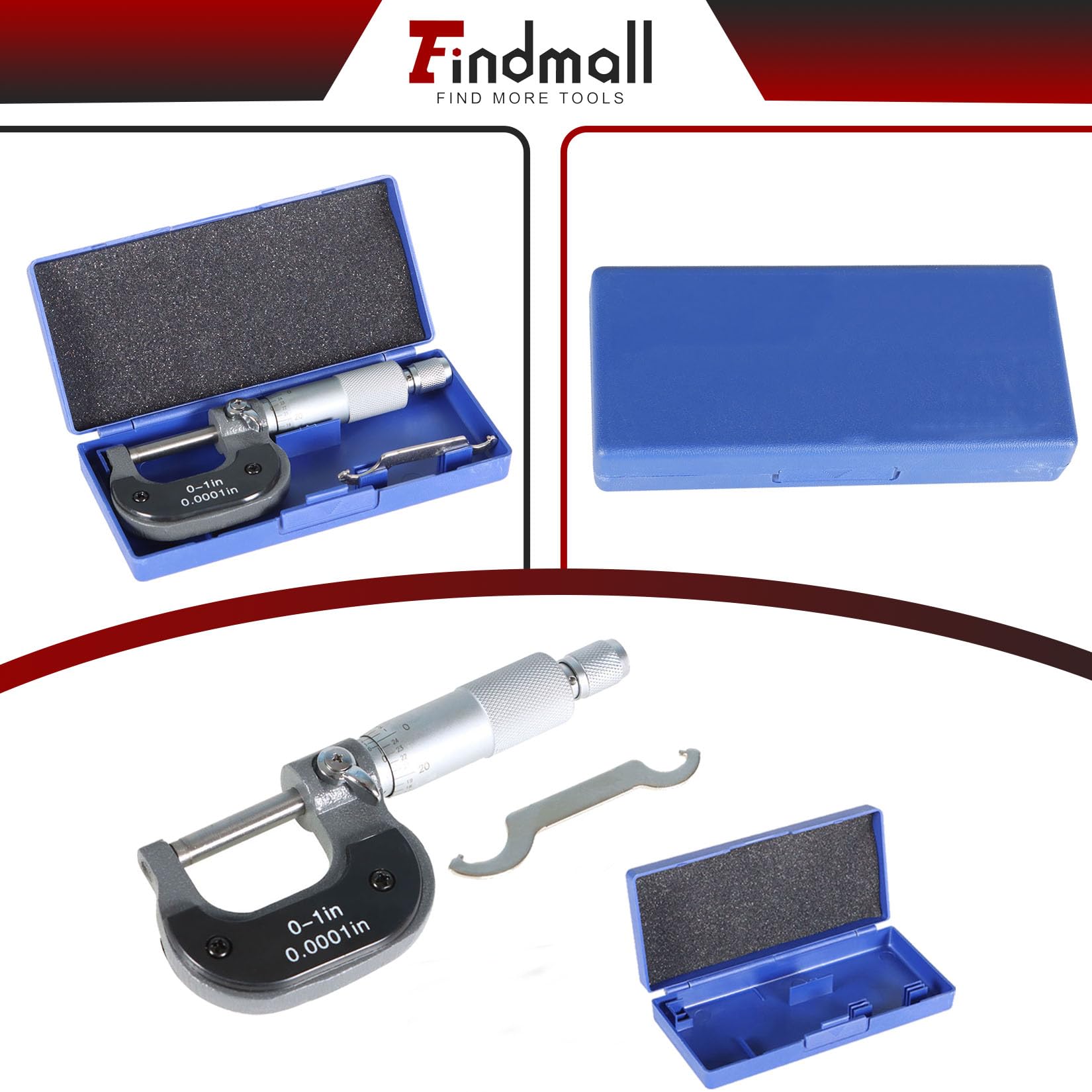 findmall - Micrómetro exterior de 0-1 pulgada 0.000 pulgadas con punta de carburo 0-1 pulgada herramienta maquinista