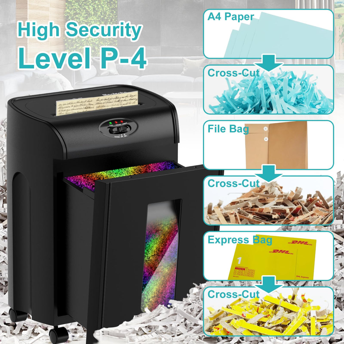 Destructora de Papel Microcorte 10 Hojas Negra con Cesto Extraíble para Oficina