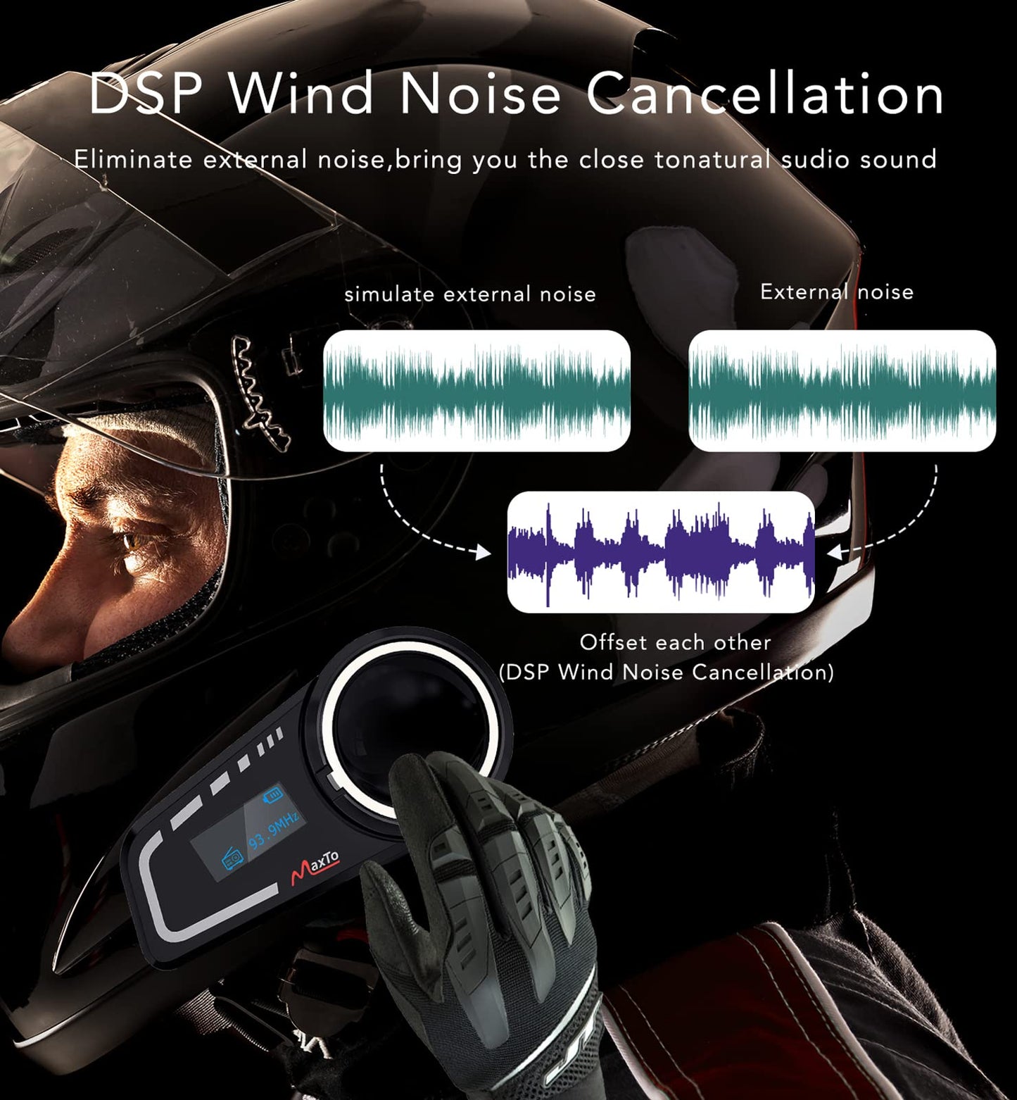 MAXTO Auriculares Bluetooth para Motocicleta M2C 1000M 6 pasajeros, Sistema de comunicación con visualización LCD