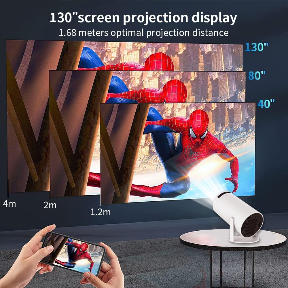 Mini Portable Projector 4K WiFi 6 BT 5.2 Upgraded Portable Projector Full HD Supported for Phone /PC /TV /HDMI /PS5 /Laptop Auto Keystone Home Theater 180° Rotation [Built-in App] White
