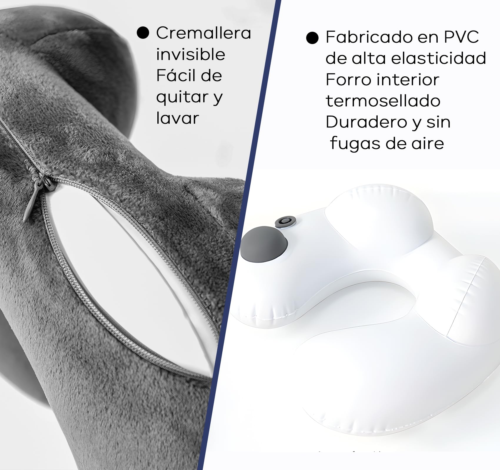 Almohada de Viaje 4 en 1, Almohada de Cuello,Almohada Avion Viaje Inflable con Máscara de Ojos,Tapones para Los Oídos Ruidosos,Bolsa con Cordón, Soporte de Cuello,para Avión,Oficina, Automóviles,Hogar