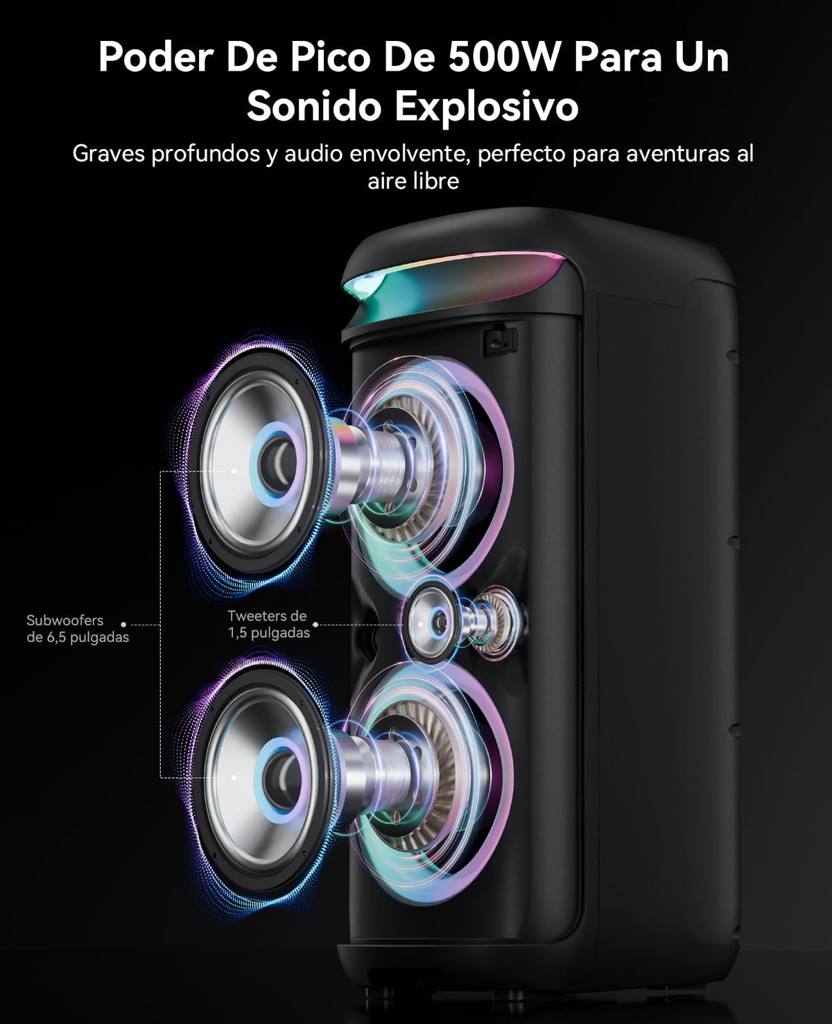 Sistema de Karaoke Profesional GKD60 Negro con 2 Micrófonos Inalámbricos y Altavoz Bluetooth de 500W