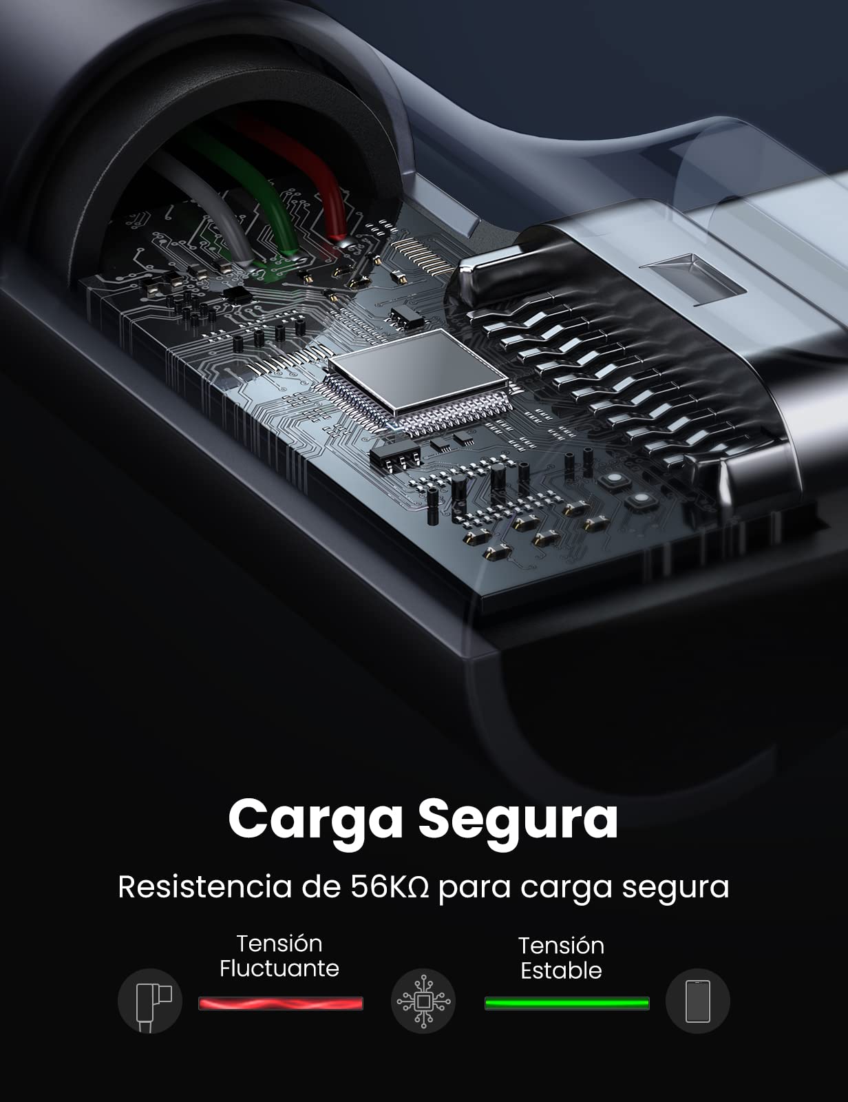 Cable USB Tipo C UGREEN Negro Carga Rápida Nylon Trenzado 2M