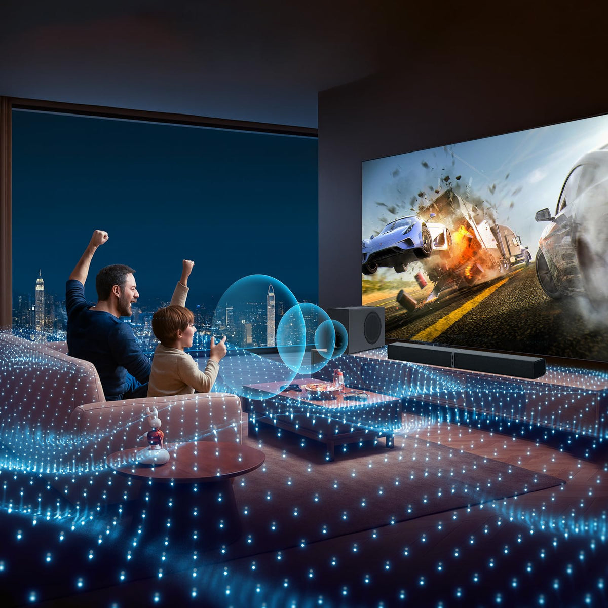 Barra de Sonido MZEIBO Negra 120 W con Subwoofer y Bluetooth 5.3 para Smart TV Surround Sound Sistema de Cine en Casa