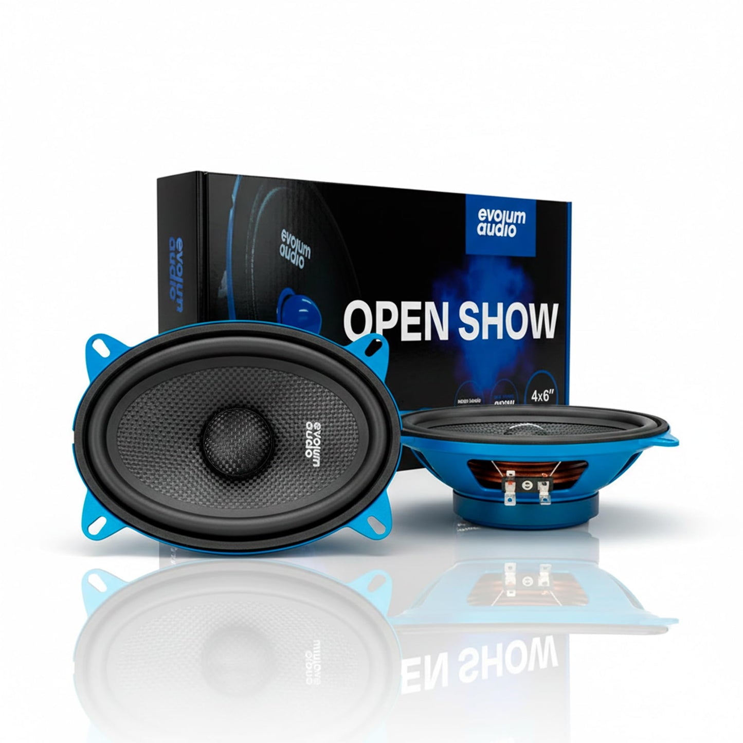 Evolum Audio - Kit Bocinas Medio Rango - Sonido Claro y Potente - Cono de Papel de Titanio - Potencia RMS de 100 W - Materiales de Calidad - Fácil Instalación - Modelo Open Show (4x6 in)