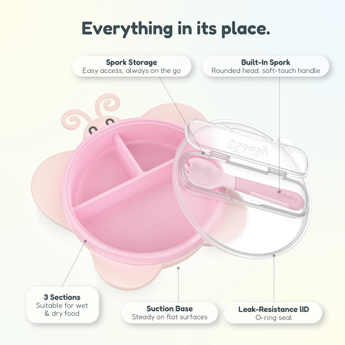 BoBaby - Placas de succión de silicona para niños pequeños con tapa y