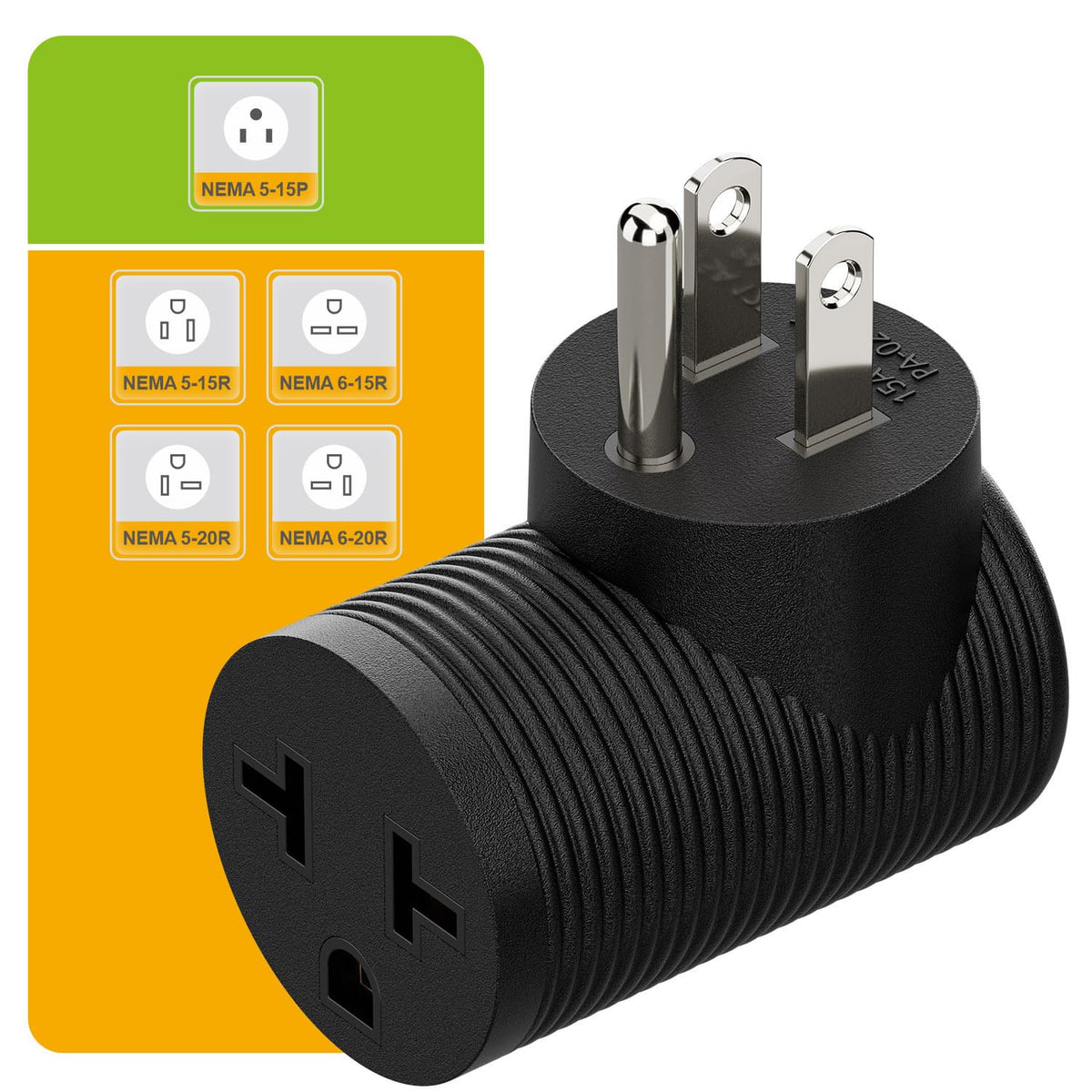 Adaptador de Corriente Plugrand Negro 4 en 1 90 Grados 15A a 20A