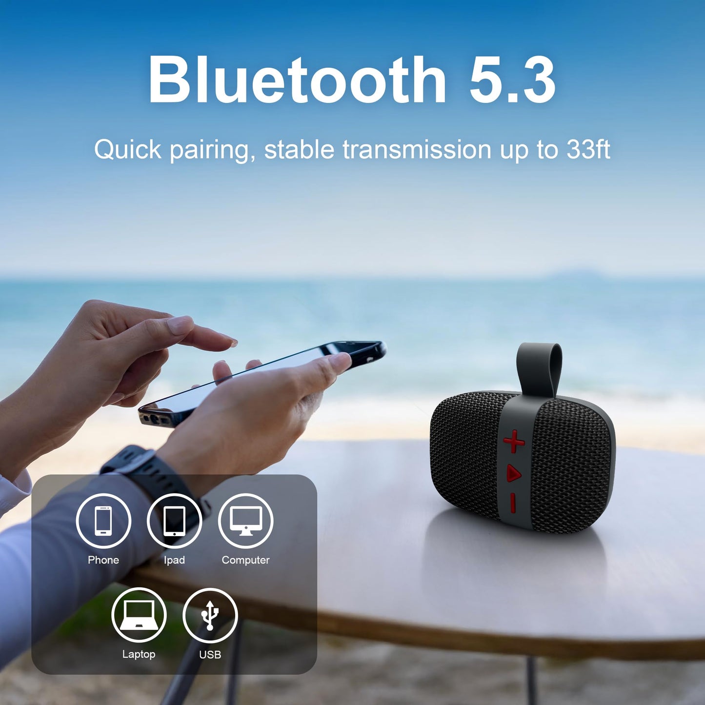 Fisher - Altavoz Bluetooth portátil, IPX5 impermeable, 10 W de potencia máxima Bluetooth estéreo con sonido HD, tiempo de reproducción 6H, BT 5.3, radio FM, electrónica inalámbrica, para piscina