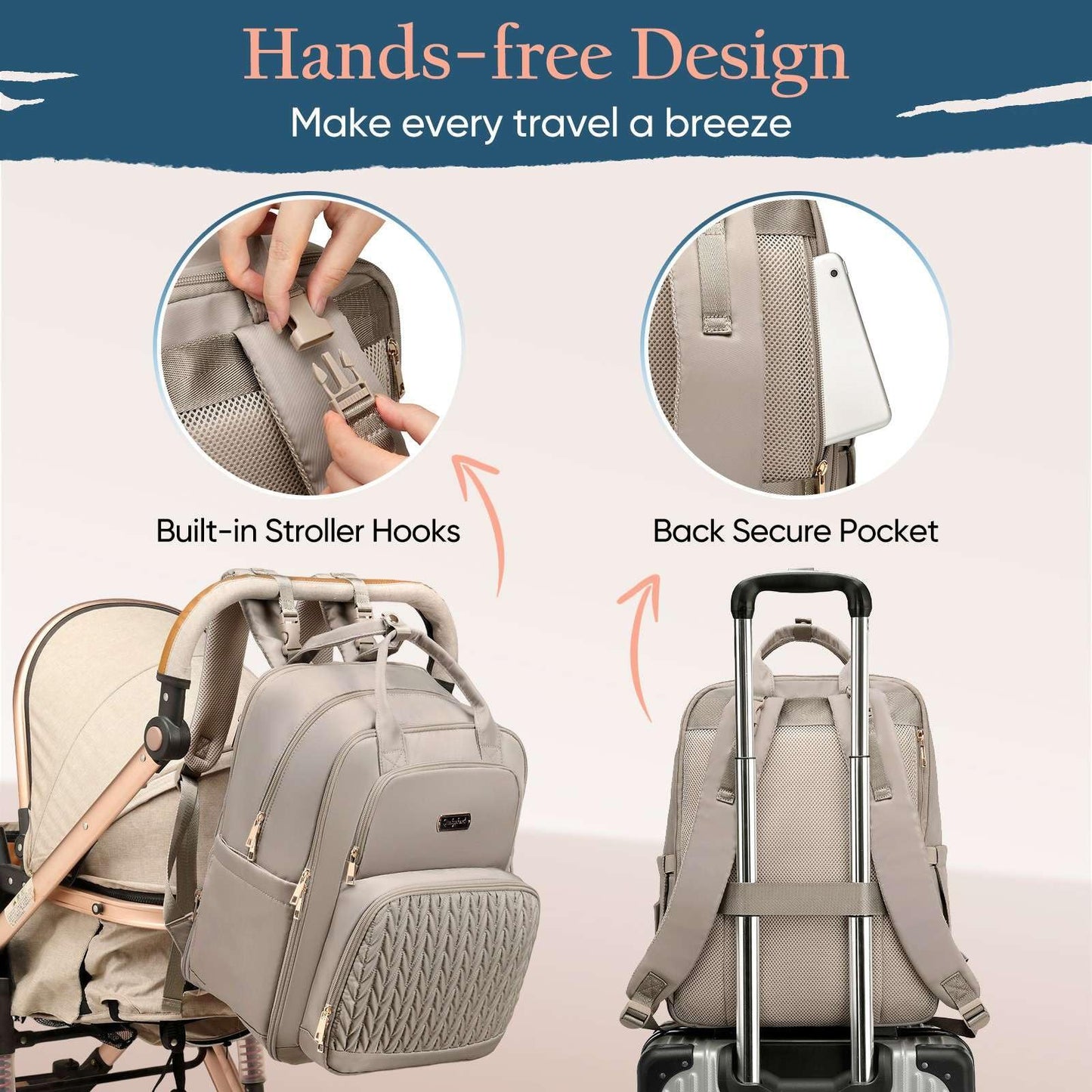 Qualyphant Mochila para pañales - Mochila para pañales extragrande para dos niños gemelos (expandible 30-38L) - Mochila de viaje para bebé con cambiador para mamá y papá (acolchada, resistente al agua