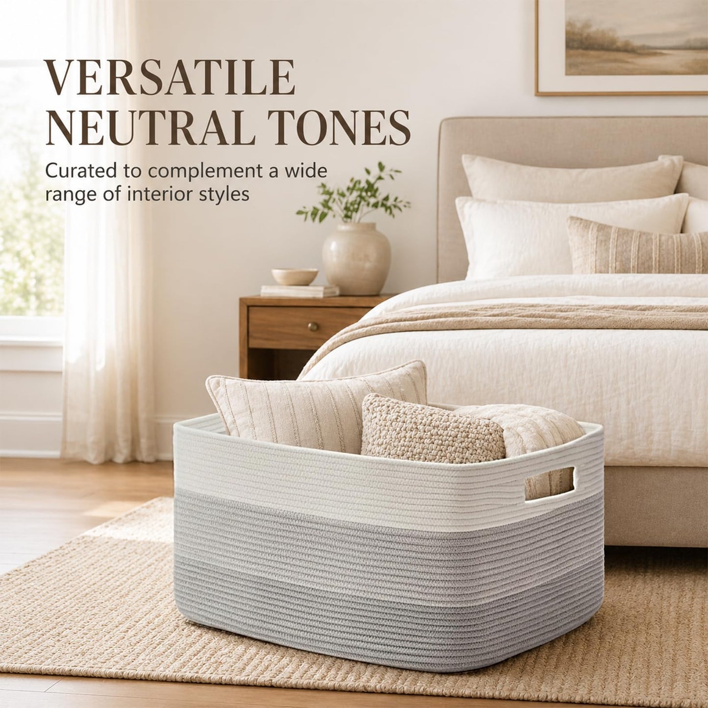 OIAHOMY - Cesta de manta grande, 22 x 17 x 12 pulgadas, cestas tejidas rectangulares para guardería, sala de estar, almacenamiento de juguetes con asa, cestas grandes para organizar, gris degradado