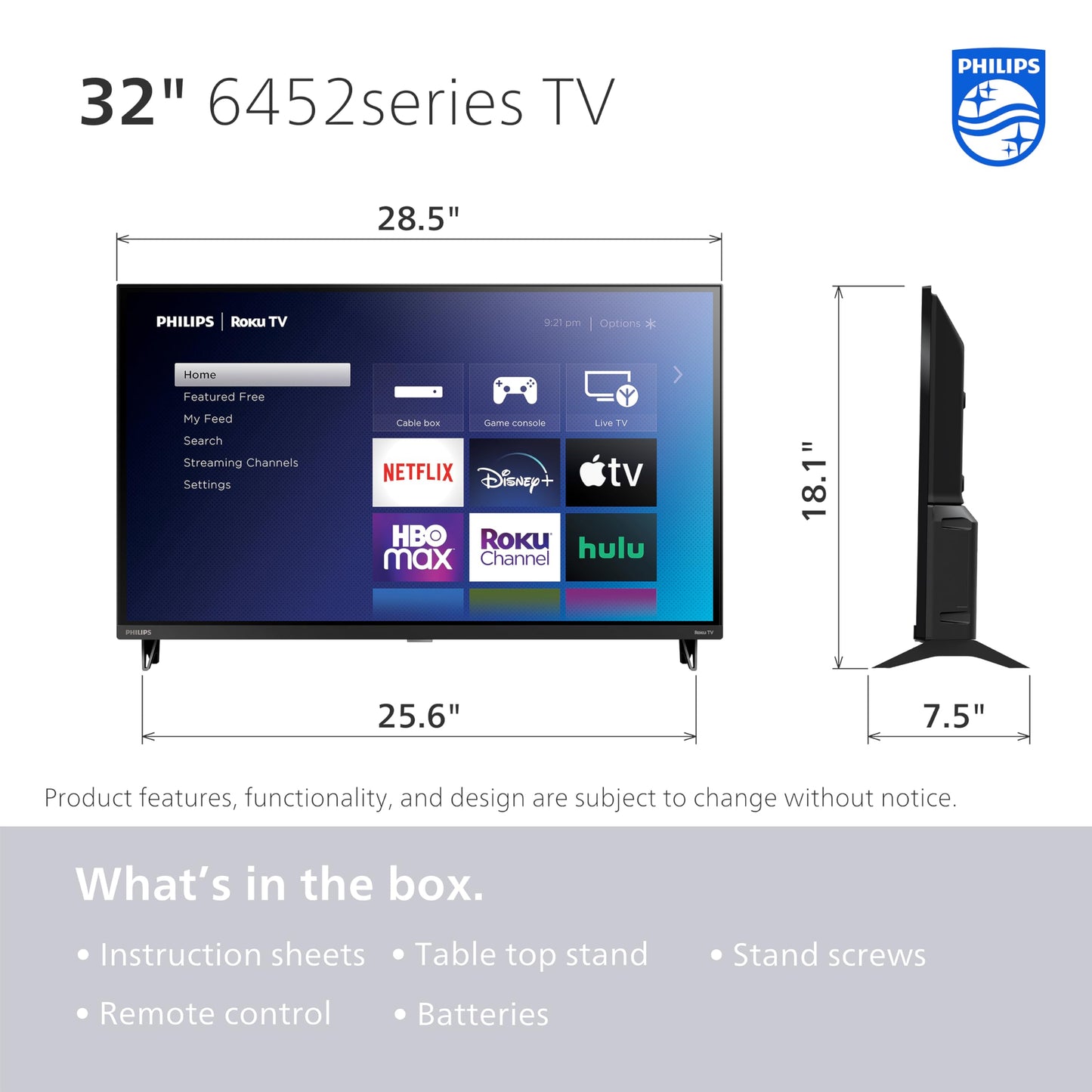 Televisor Inteligente PHILIPS 32PFL6452/F7 con Roku Renovado