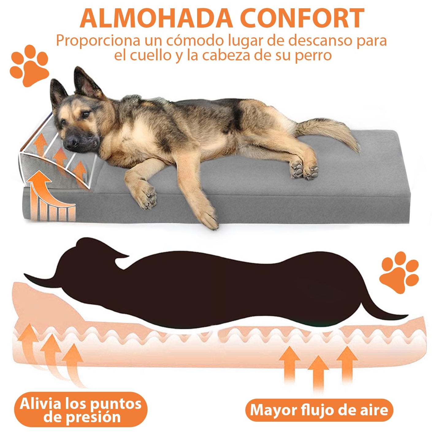 LINGLUCKY 100 * 60cm Cama para Perros Grande,Cama Ortopédica para Perros con Espuma Viscoelástica de Recuperación Lenta,Cama para Perros XL 39in Extraíble y Lavable con Base Antideslizante