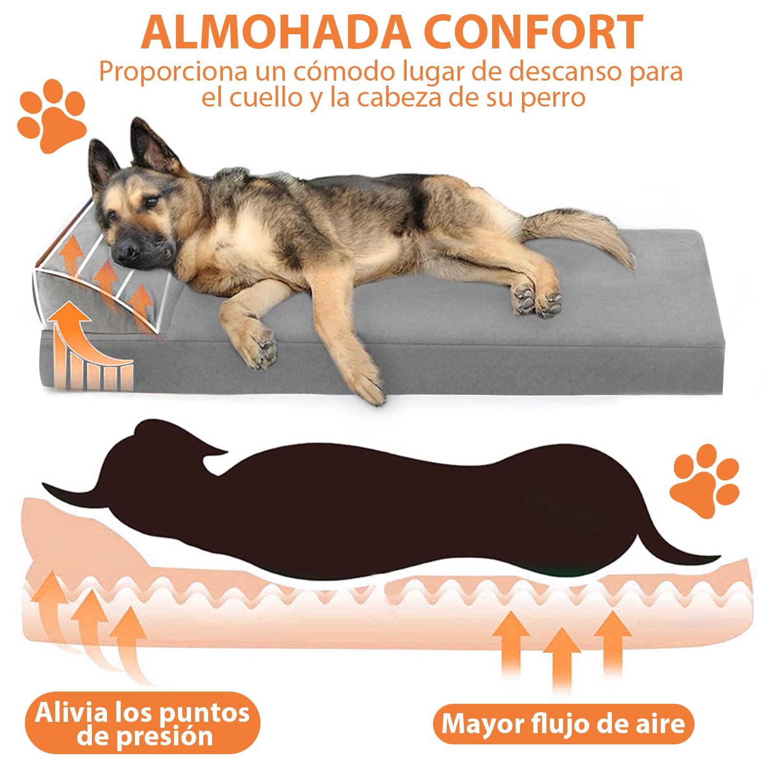 LINGLUCKY 100 * 60cm Cama para Perros Grande,Cama Ortopédica para Perros con Espuma Viscoelástica de Recuperación Lenta,Cama para Perros XL 39in Extraíble y Lavable con Base Antideslizante