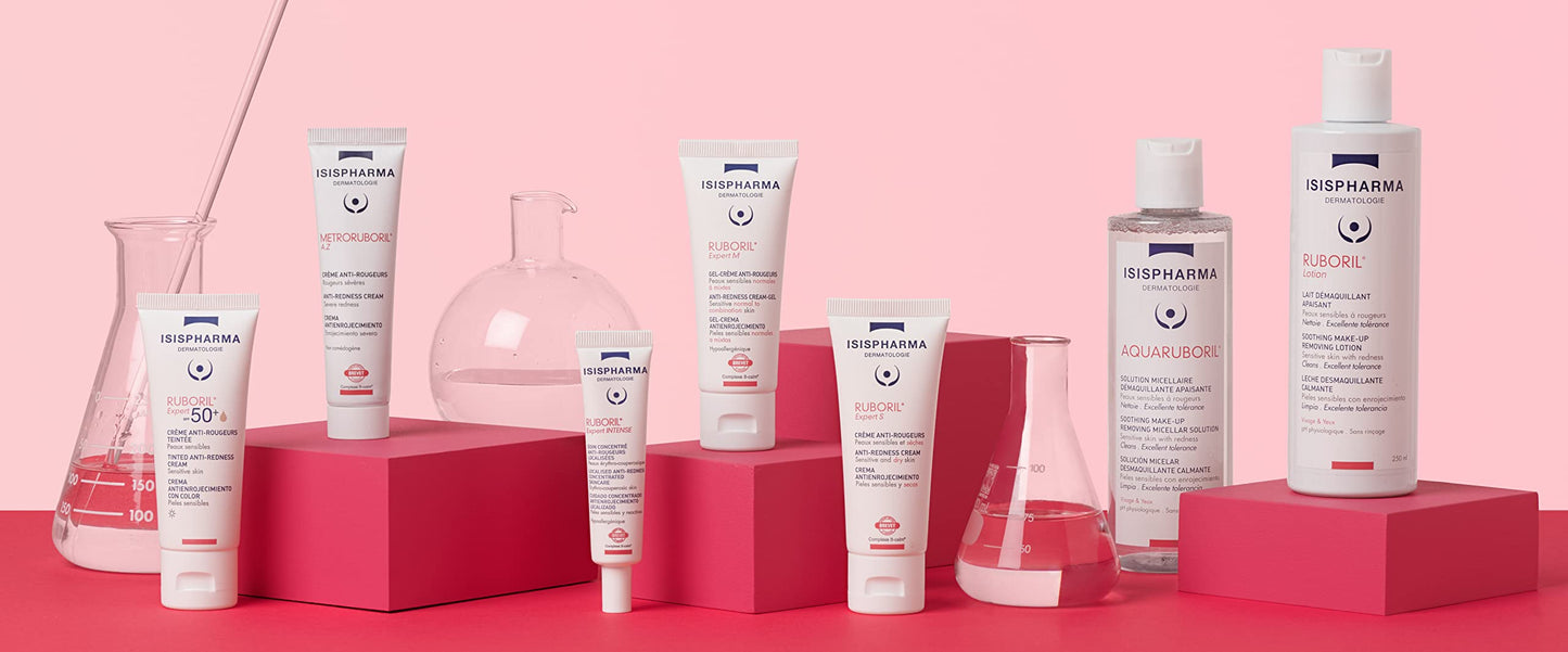 Isispharma Ruboril Expert SPF 50+ 40 ml Muy alta protección solar para pieles sensibles y/o con Rosacea, efecto mate, efecto calmante