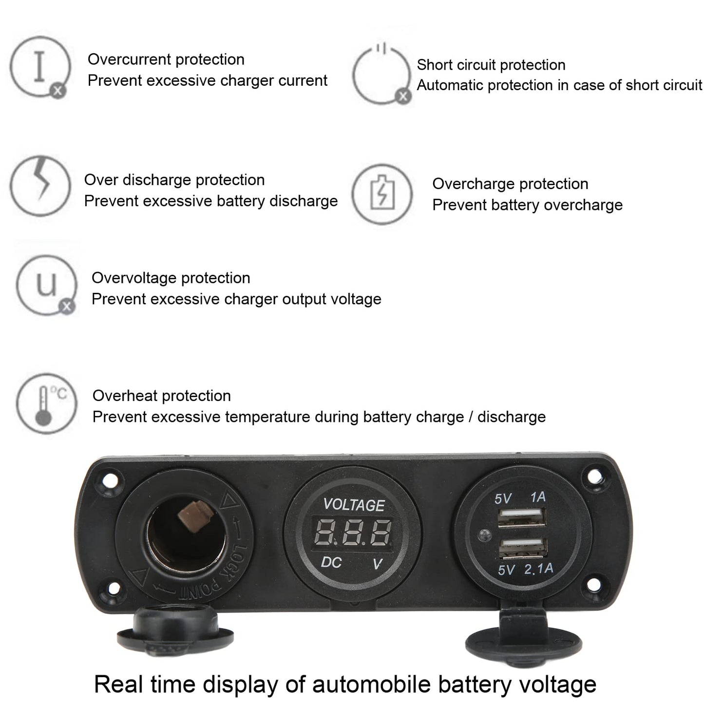 Panel de enchufe de cargador 3 en 1, 12 V, doble USB, toma de corriente, voltímetro digital LED y encendedor de cigarrillos, adaptador divisor hembra para camión, coche, barco, RV, piezas de automóviles