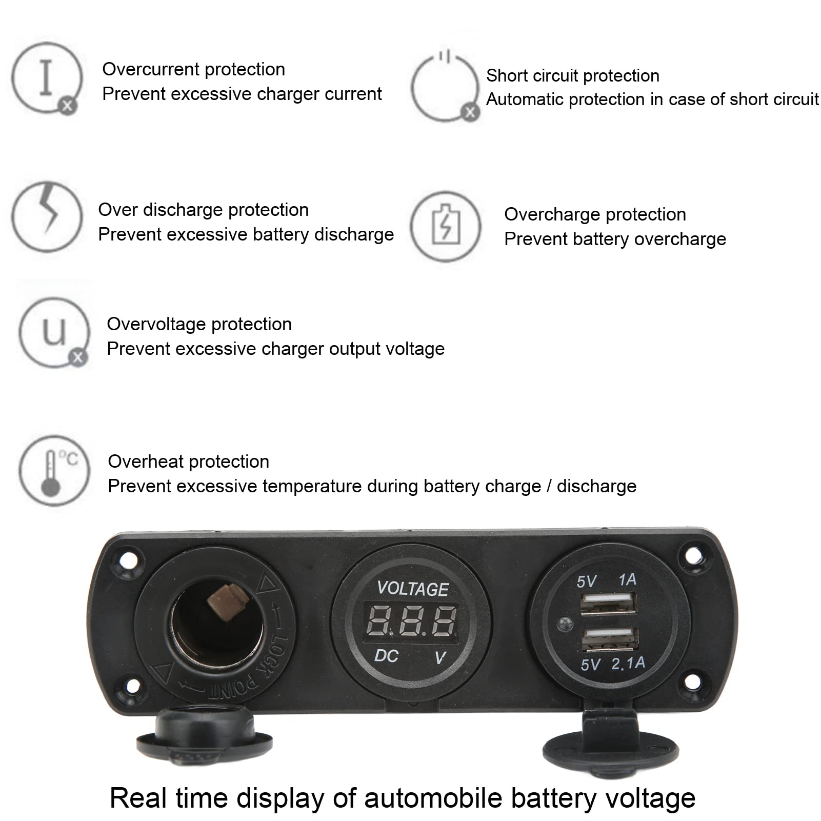 Panel de enchufe de cargador 3 en 1, 12 V, doble USB, toma de corriente, voltímetro digital LED y encendedor de cigarrillos, adaptador divisor hembra para camión, coche, barco, RV, piezas de automóviles