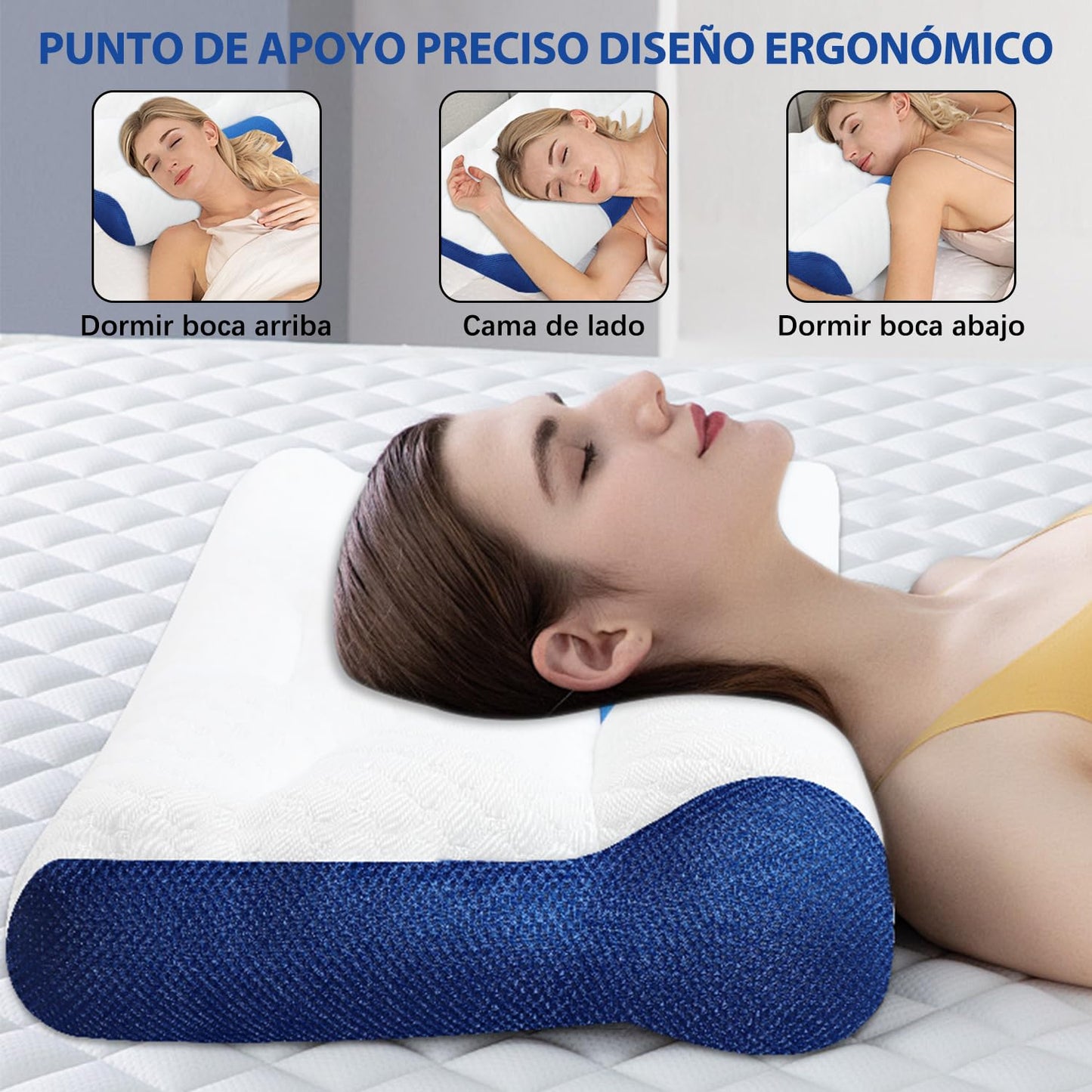 FUWEN Almohada Cervical Ortopedica, Almohada Ortopedica Cervical para Dormir Alivia el Dolor de Cuello, Almohada Ergonómica para Personas, Almohadas para Cuello, Ultra Suave y Comoda, Ayuda a Dormir