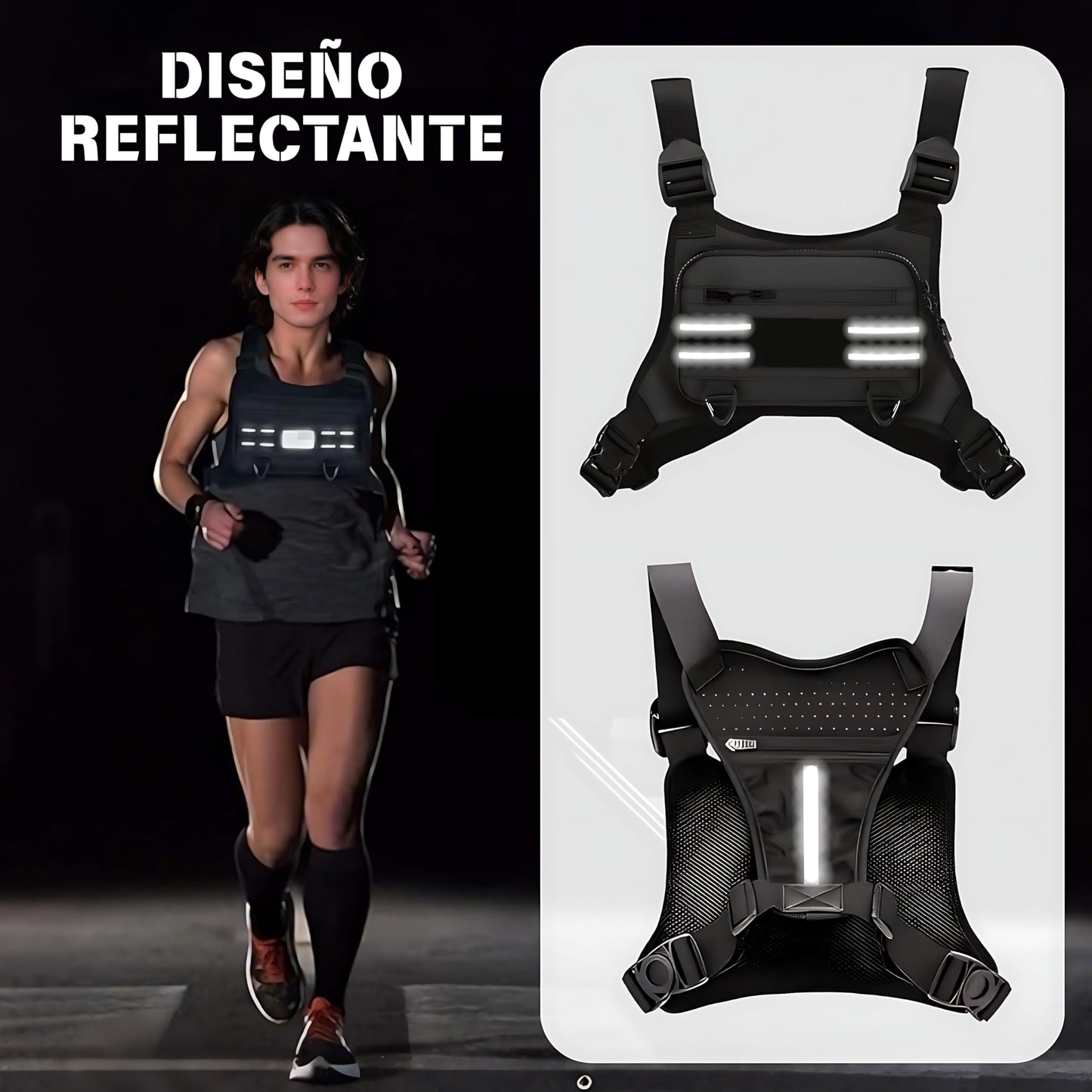 Bolsa de pecho para correr para hombre，Paquete de pecho para exterior impermeable ，Bolsa táctica para correr Multiusos y ligero con soporte para teléfono incorporado y espacio de almacenamiento
