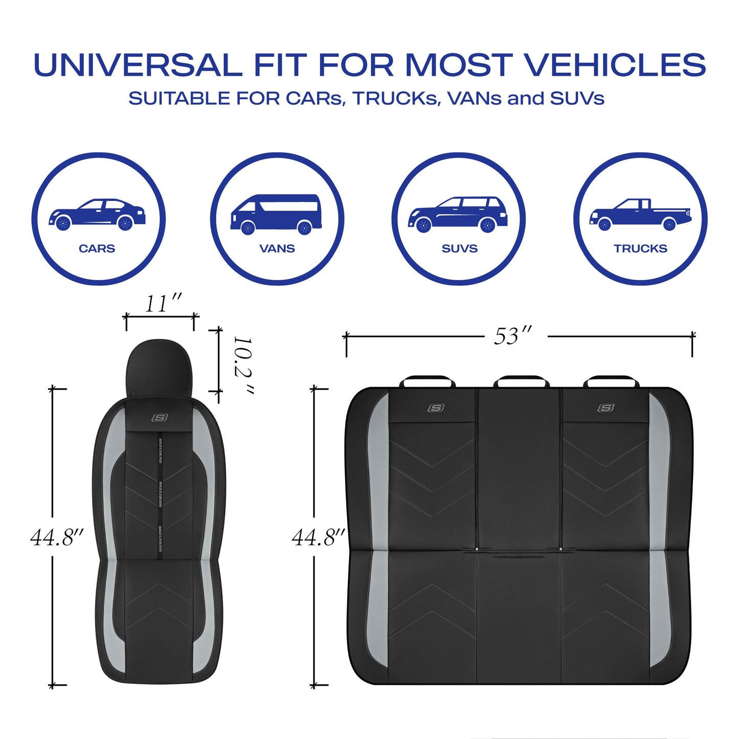 Skechers Fundas de asiento de coche, lujosas fundas de asiento de cuero sintético, protector de asiento de coche impermeable antideslizante para asientos delanteros, accesorios de coche compatibles