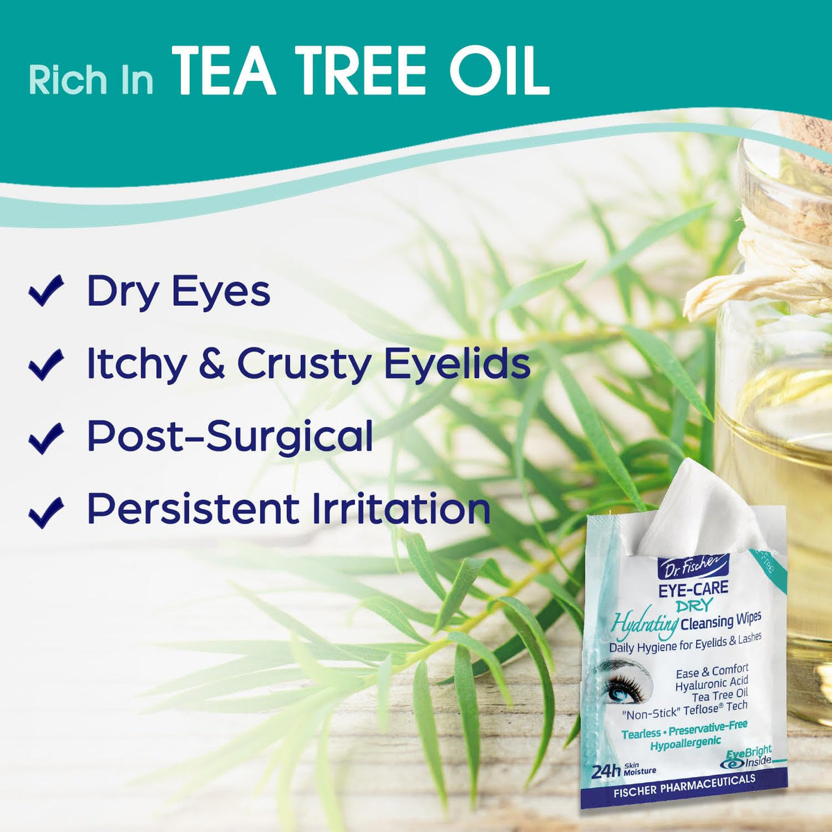 Dr. Fischer Daily hygienic & hydrating eyelid wipes- Complementary aid for dry eye syndrome & cleanse the eye area of ocular secretions. Moisture enriched to effectively clean & moisturize (30 Wipes)