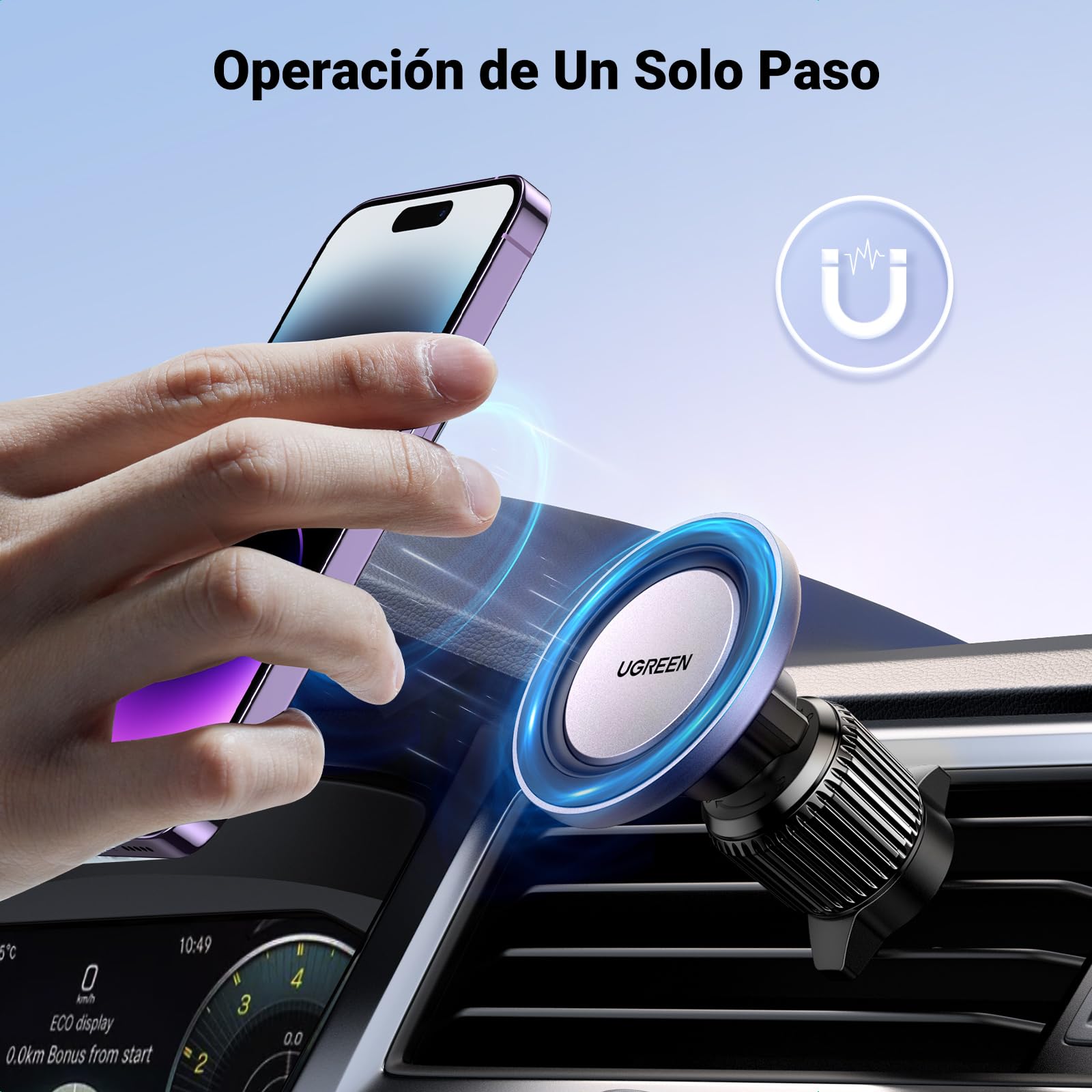 Soporte Celular UGREEN Negro Magnético para Automóvil con Gancho para iPhone 16 15 14 13 y Otros Modelos