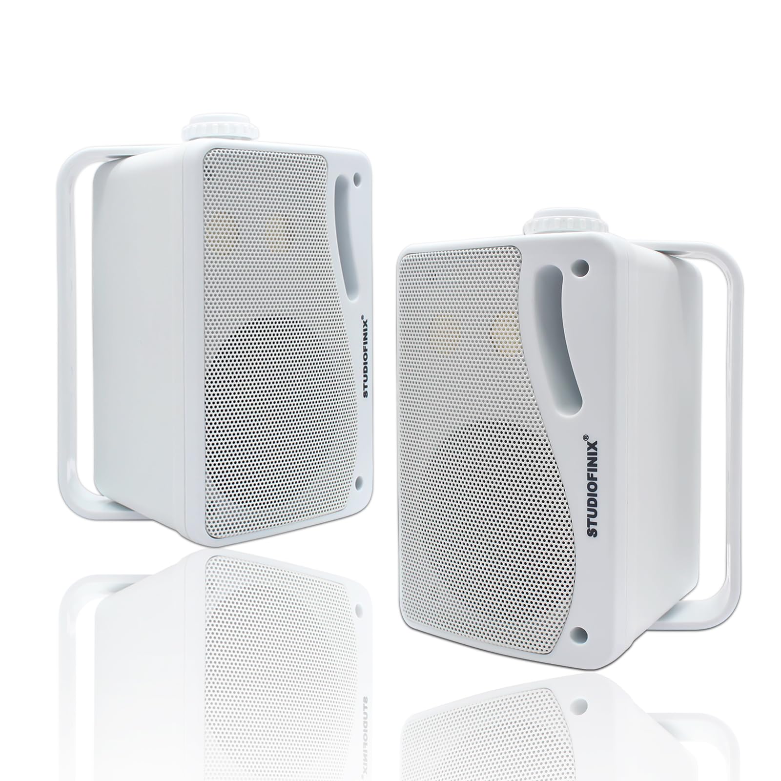 STUDIOFINIX - Altavoces Bluetooth para exteriores de 3.5 pulgadas, impermeables, cableados, 3 vías, 200 W, actualizados, altavoces de montaje en pared, ideal para uso en patio, cubierta, interior y
