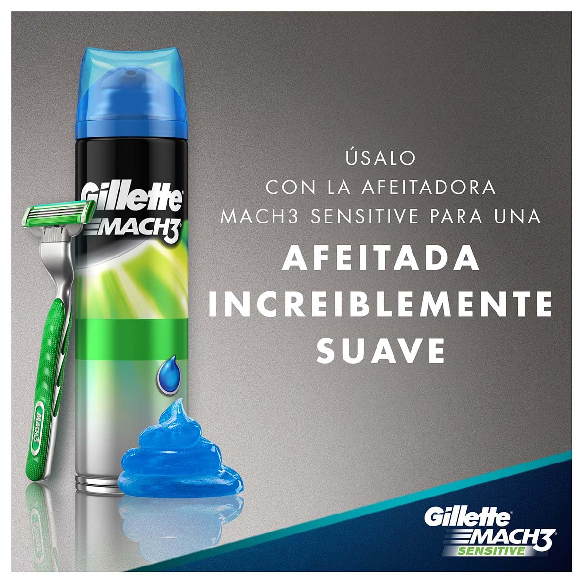 GILLETTE Mach3 Sensitive, Gel para Afeitar Piel Sensible de 400mL, para Rasurar Barba con Rastrillo para Hombre, Protege la Piel contra la Irritación