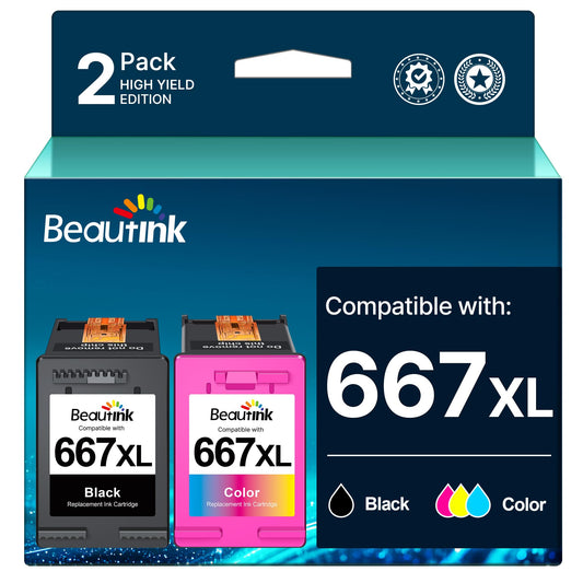 Beautink Cartucho de Tinta Remanufacturado de Repuesto para HP 667 667XL 667 XL Compatible con HP DeskJet Ink Advantage 2374 1275 2375 2376 2775 2776 y HP DeskJet Plus 6475 6476 6075 1 Negro 1 Color