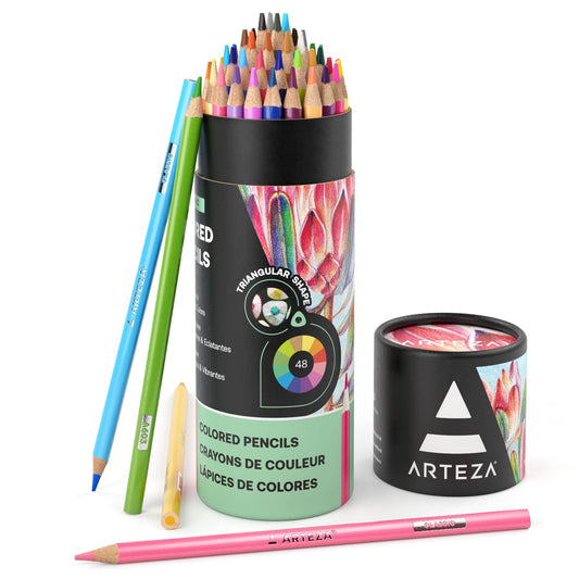 Arteza Lápices de colores, 48 colores, suaves, altamente pigmentados, a base de cera, suministros de arte para adultos y adolescentes
