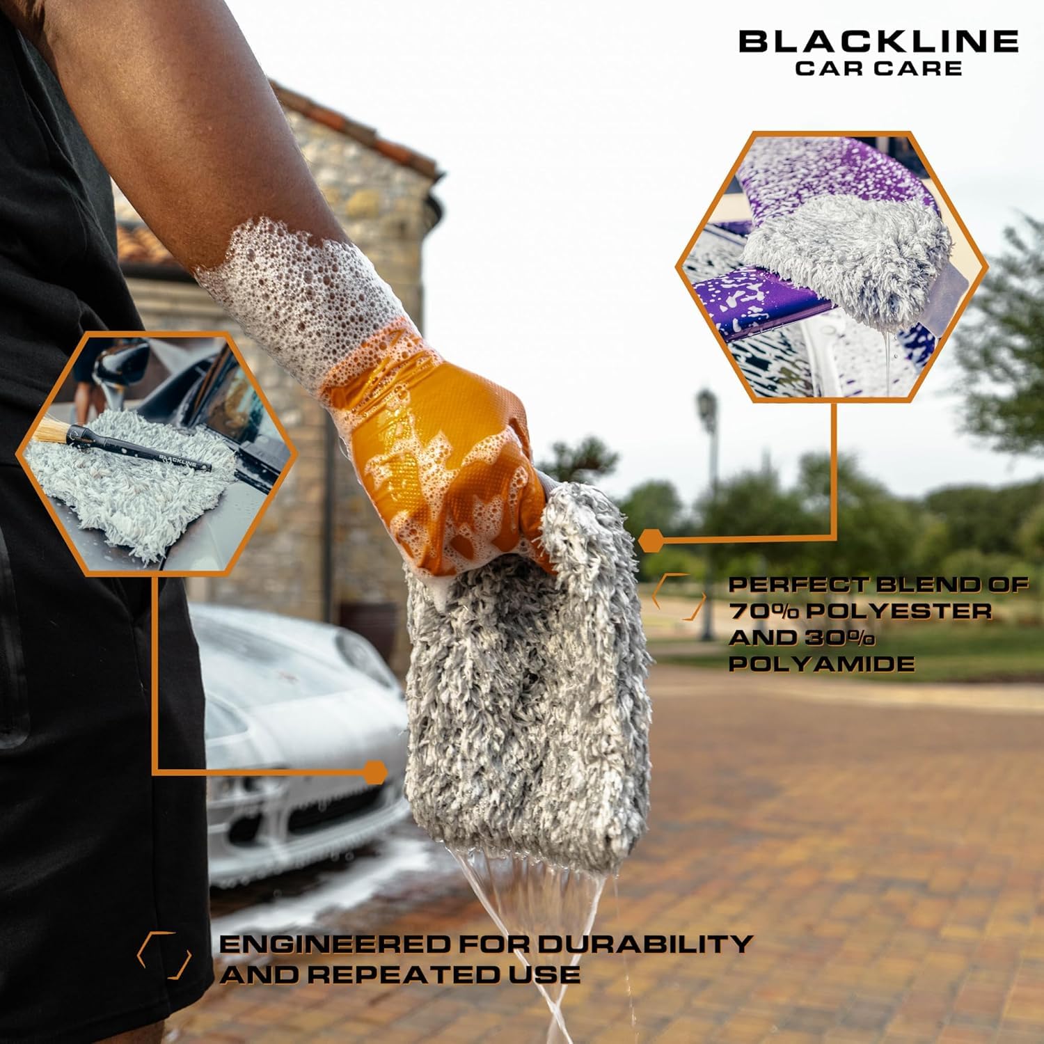 Blackline - Manopla de lavado de microfibra para automóviles, de alta calidad, sin arañazos, para limpieza de automóviles, accesorios de detalles de automóviles, funciona con cubeta, champú de coche o
