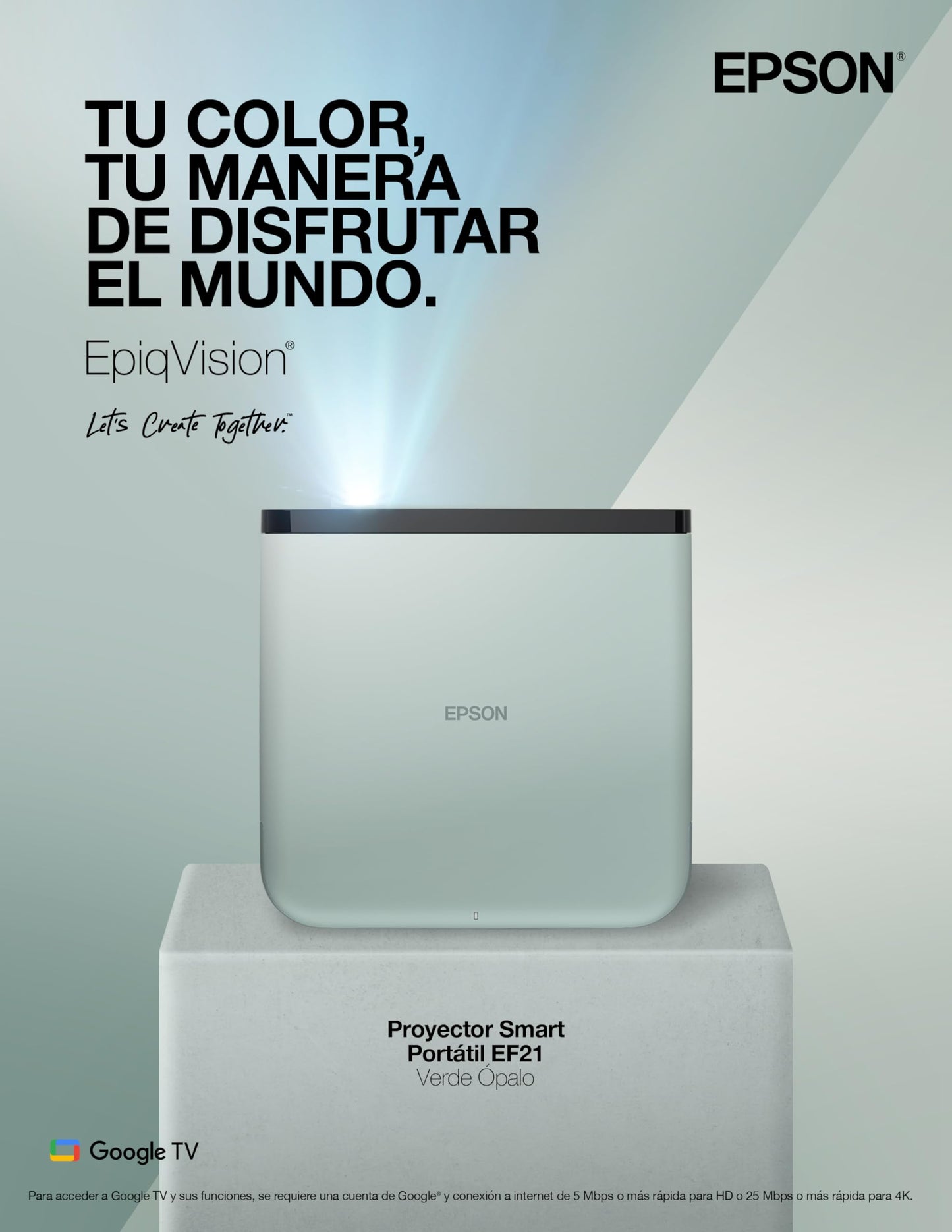 Proyector Láser Epson EpiqVision Mini EF21 Verde Inteligente Portátil 1080p HDR Cine en Casa