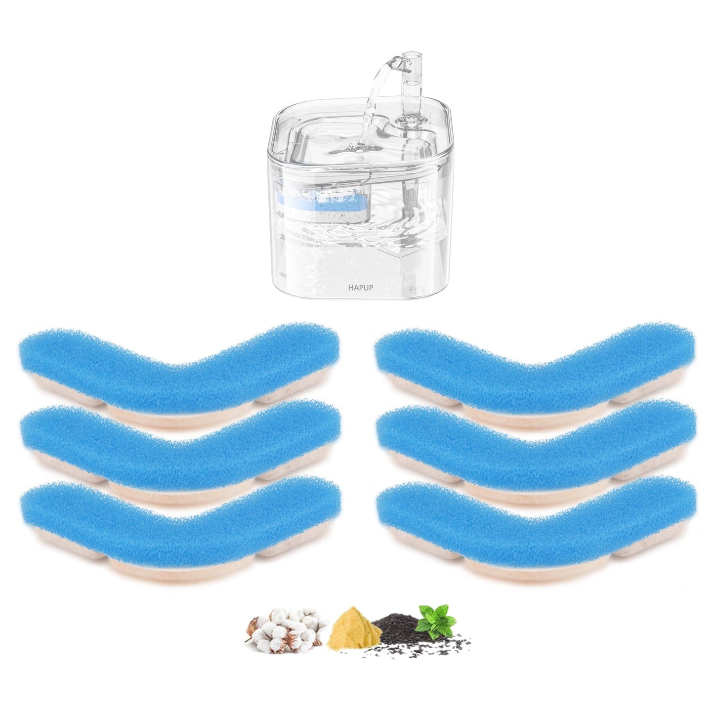 Filtro de fuente de agua para gatos de repuesto, filtro de fuente de gato lavable en forma de L, filtros de fuente de agua de animales con 4 sistemas de filtración para HAPUP Kitty Spout Cat Fuente cuadrada de 72 onzas/2.2 L