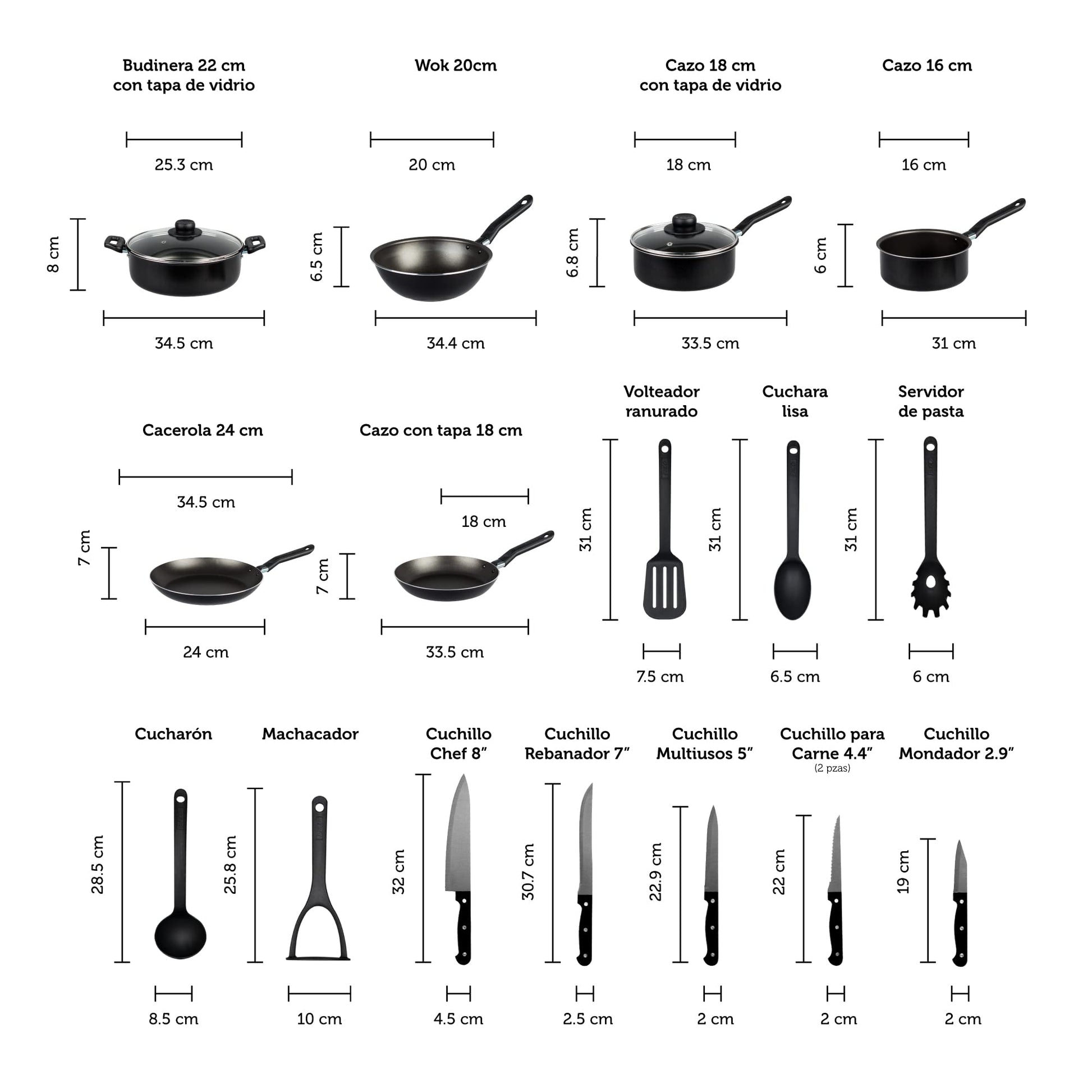 Batería de Cocina Ekco Negro con Antiadherente Serum 19 Piezas de Aluminio