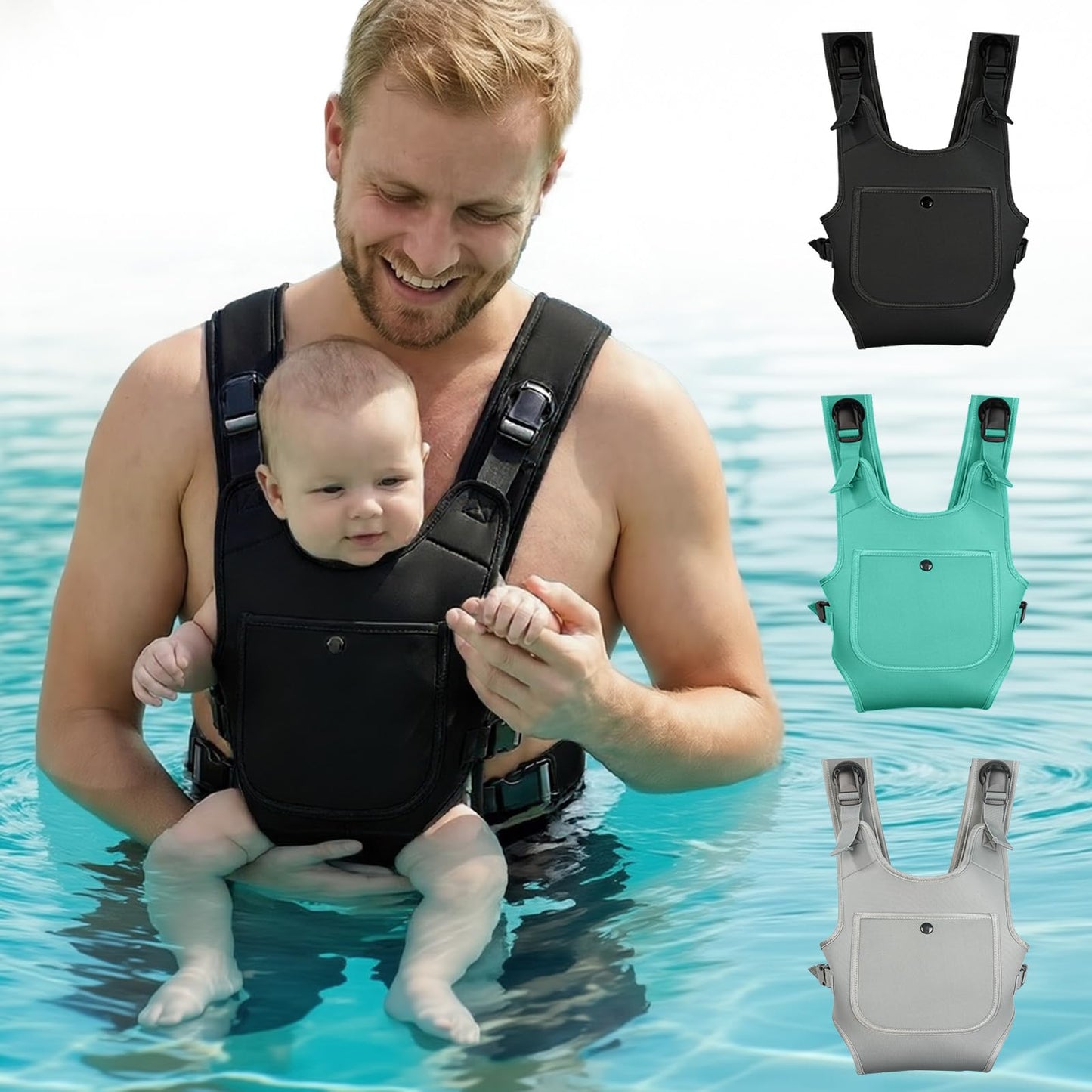 Portabebés de neopreno para bebés recién nacidos a niños, ergonómico e impermeable para el pecho con correas ajustables, transpirable y ligero, equipo de uso para verano, piscina, natación y playa