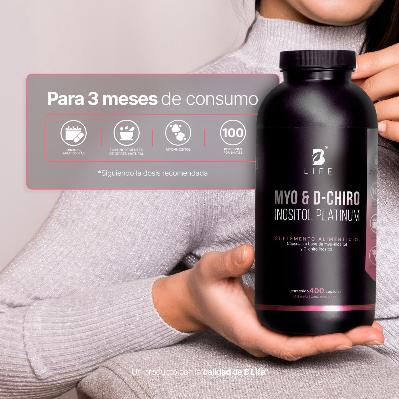 B Life Myo y D-Chiro Inositol | Ratio 40:1 | 400 cápsulas | 2000 mg por porción | Ingredientes Naturales | Myo & D-Chiro Inositol Platinum.