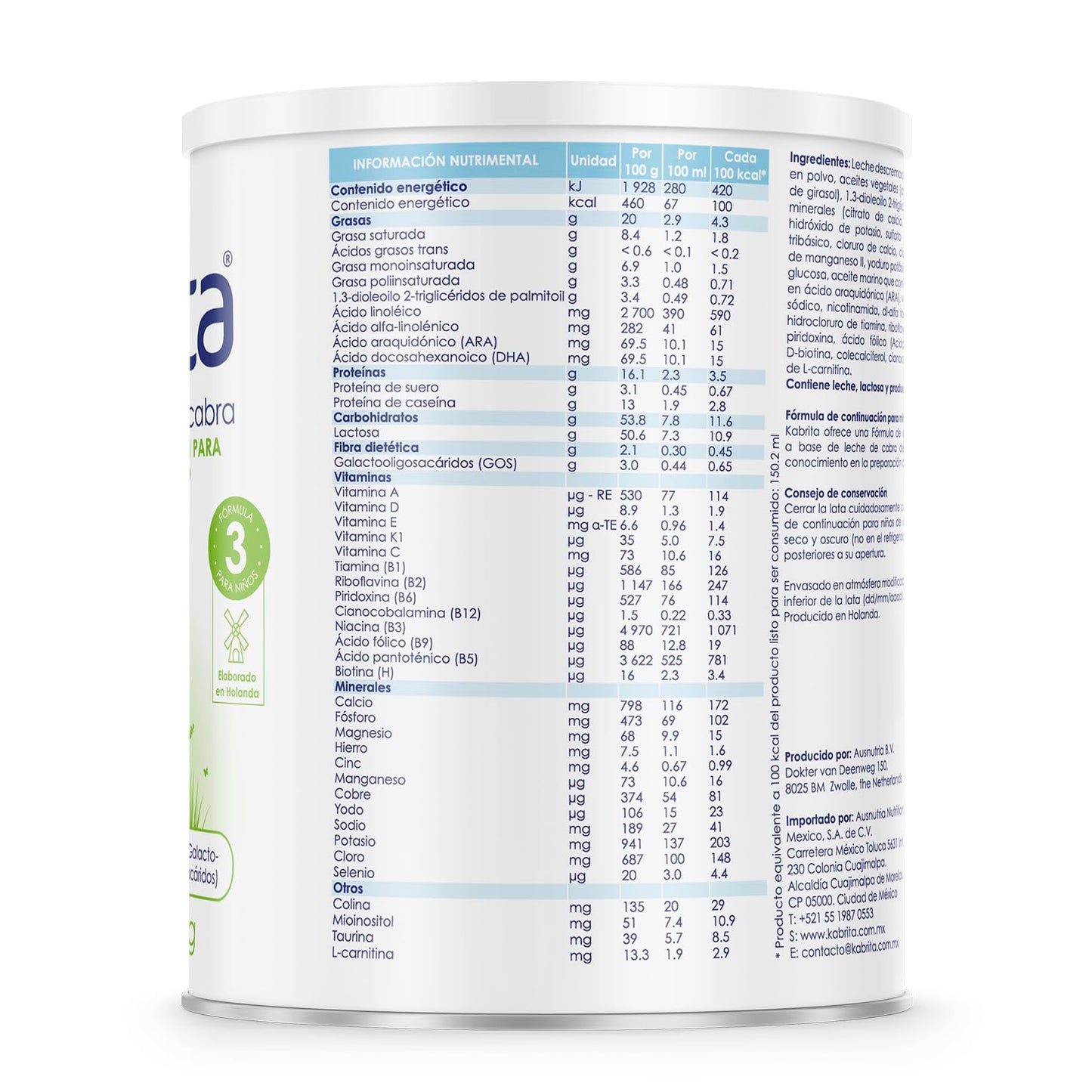 Kabrita Fórmula Infantil de Leche de Cabra de Fácil Digestión para Niños de 1 a 3 Años | Con Proteína A2, Vitamina D, Hierro, Omegas y Prebióticos, sin Azúcares Añadidos | 1 Lata de 400g