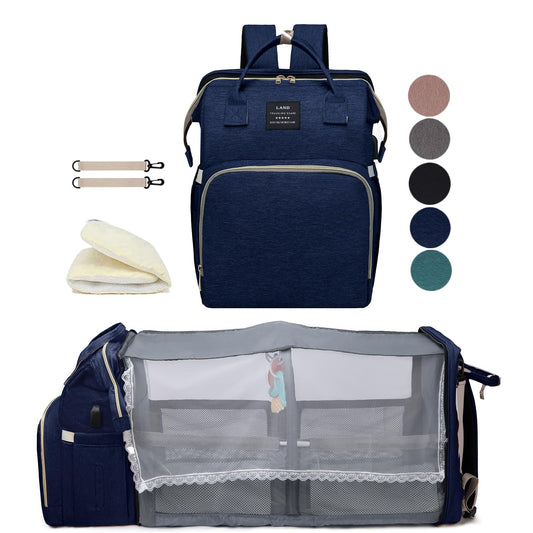 Mochila de Pañales para Mamá Azul con Estación Cambiadora y Bolsas Grandes para Bebé